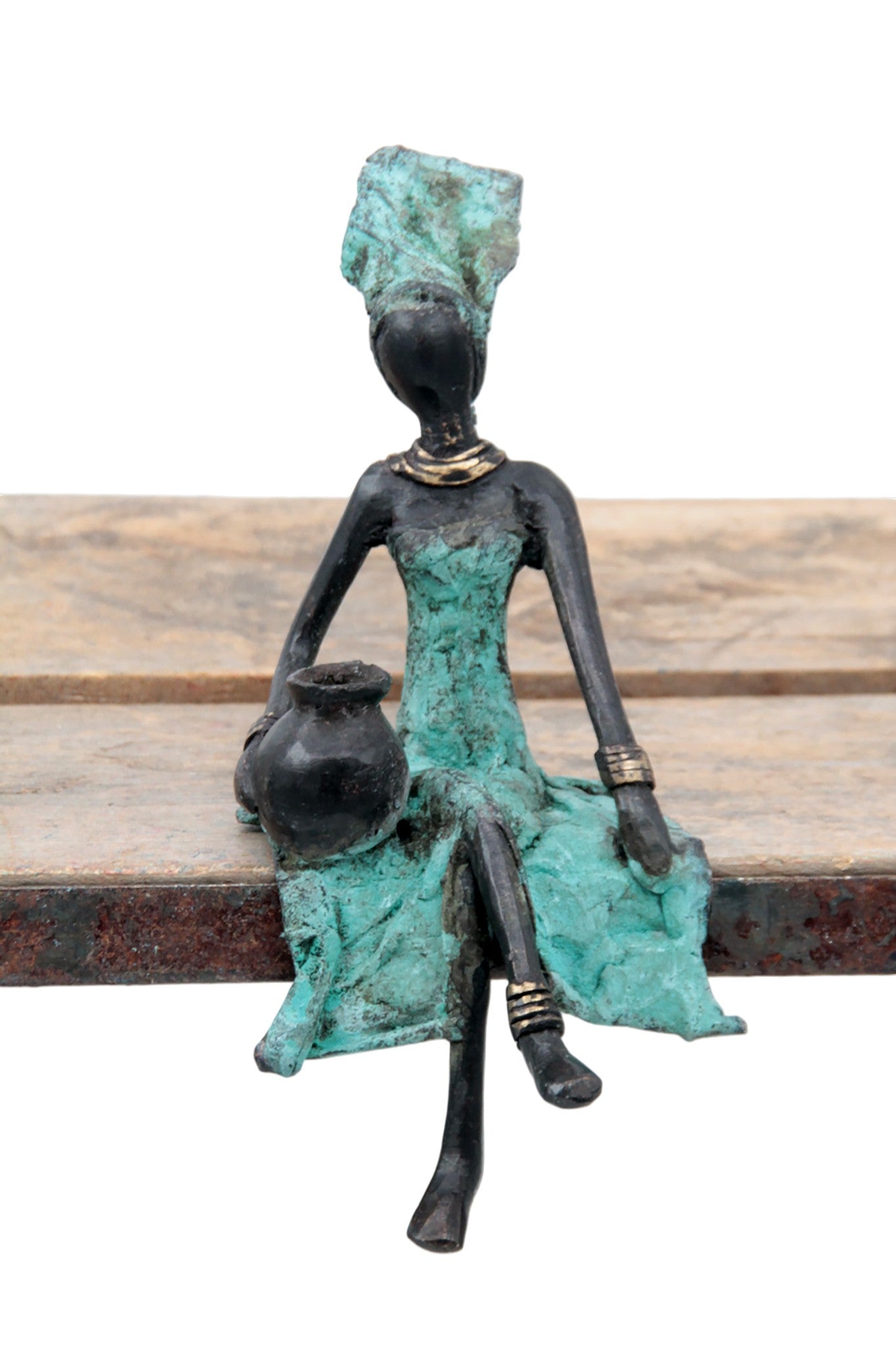 Bronze assis 15 cm turquoise n°10