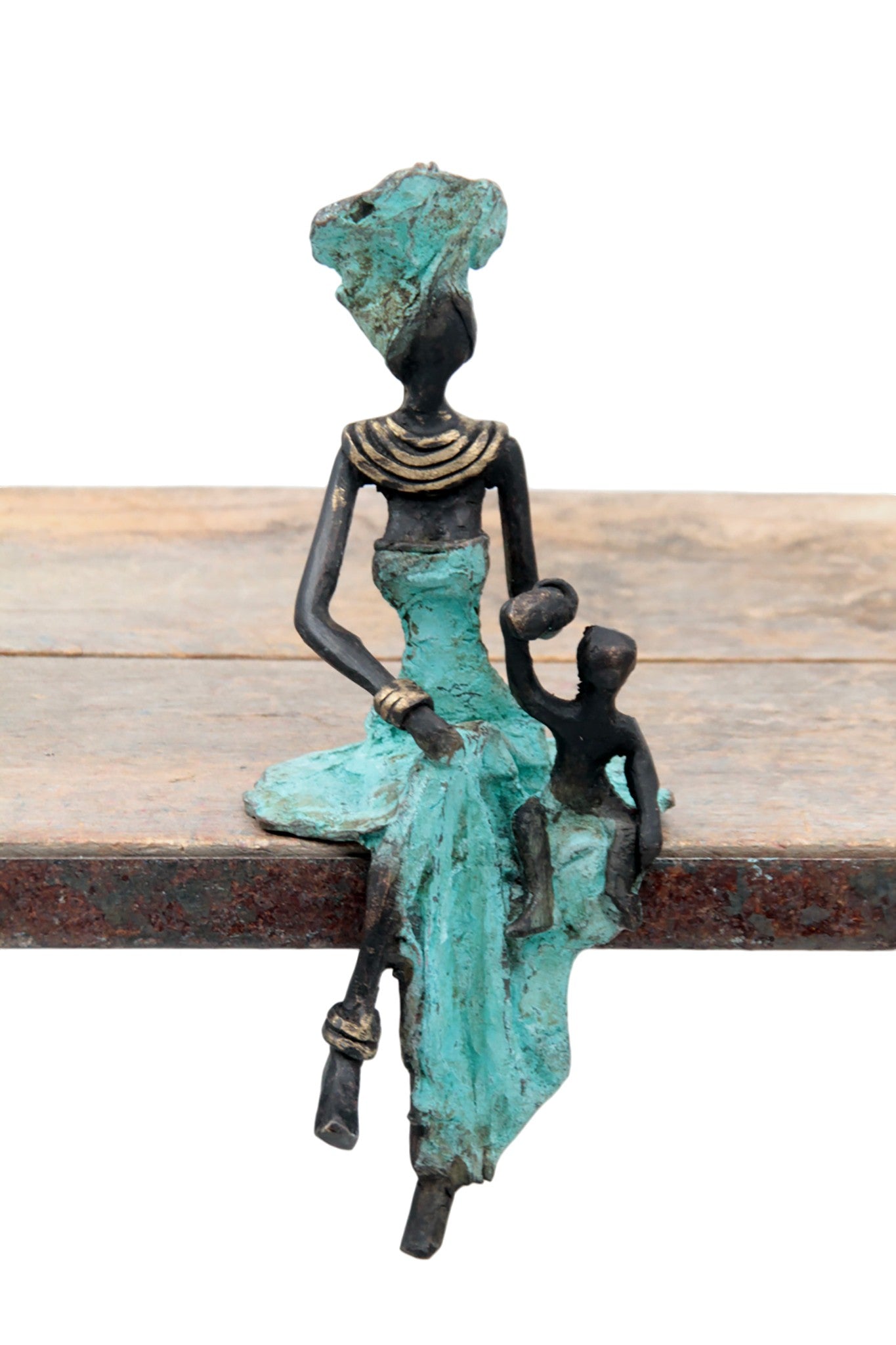 Bronze assis 15 cm turquoise n°12