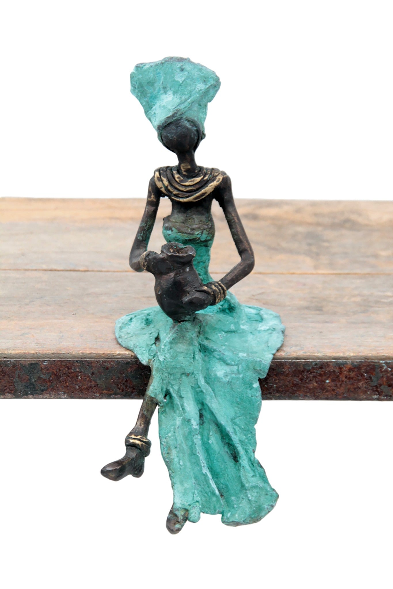 Bronze assis 15 cm turquoise n°14