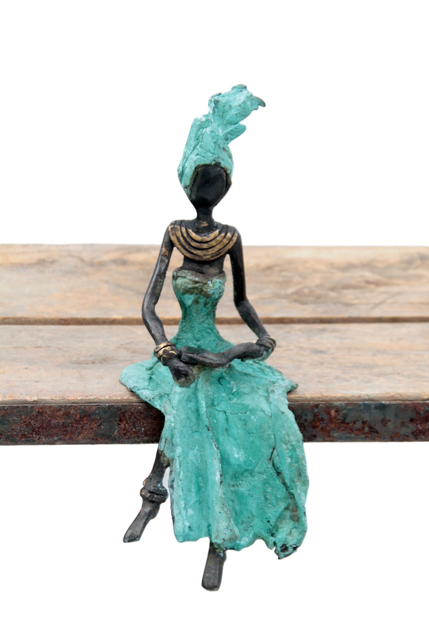 Bronze assis 15 cm turquoise n°15