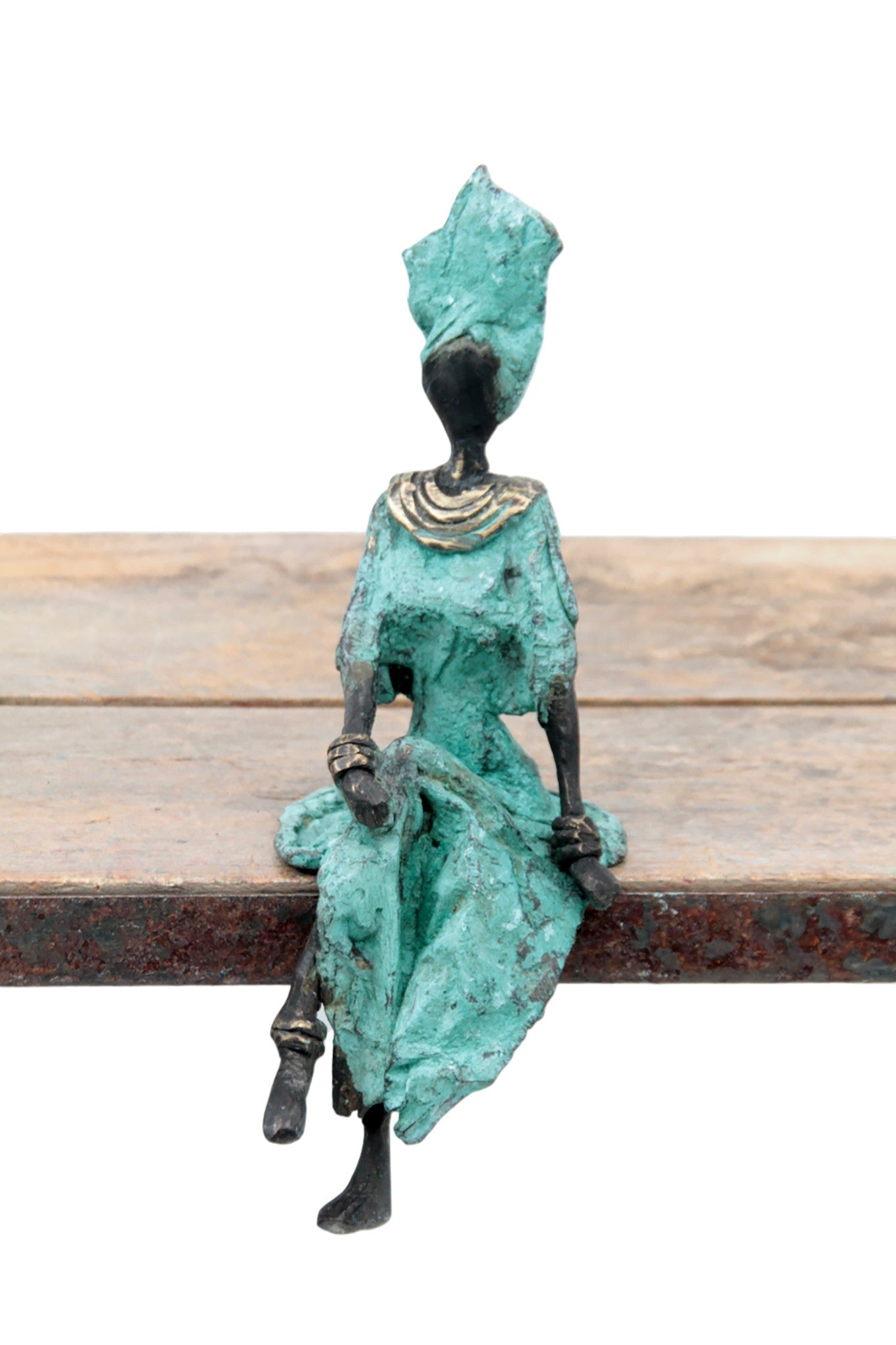 Bronze assis 15 cm turquoise n°17