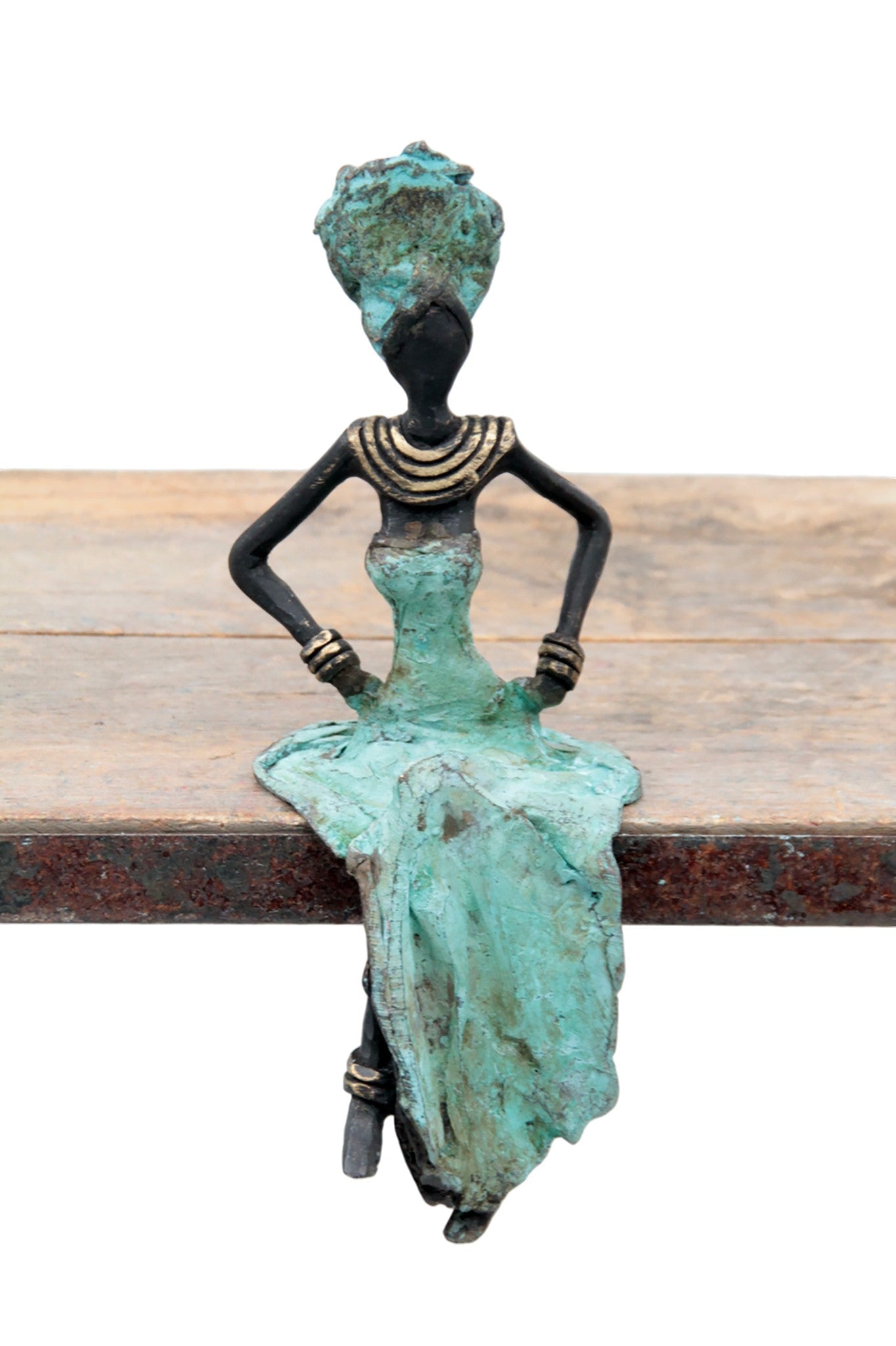 Bronze assis 15 cm turquoise n°18