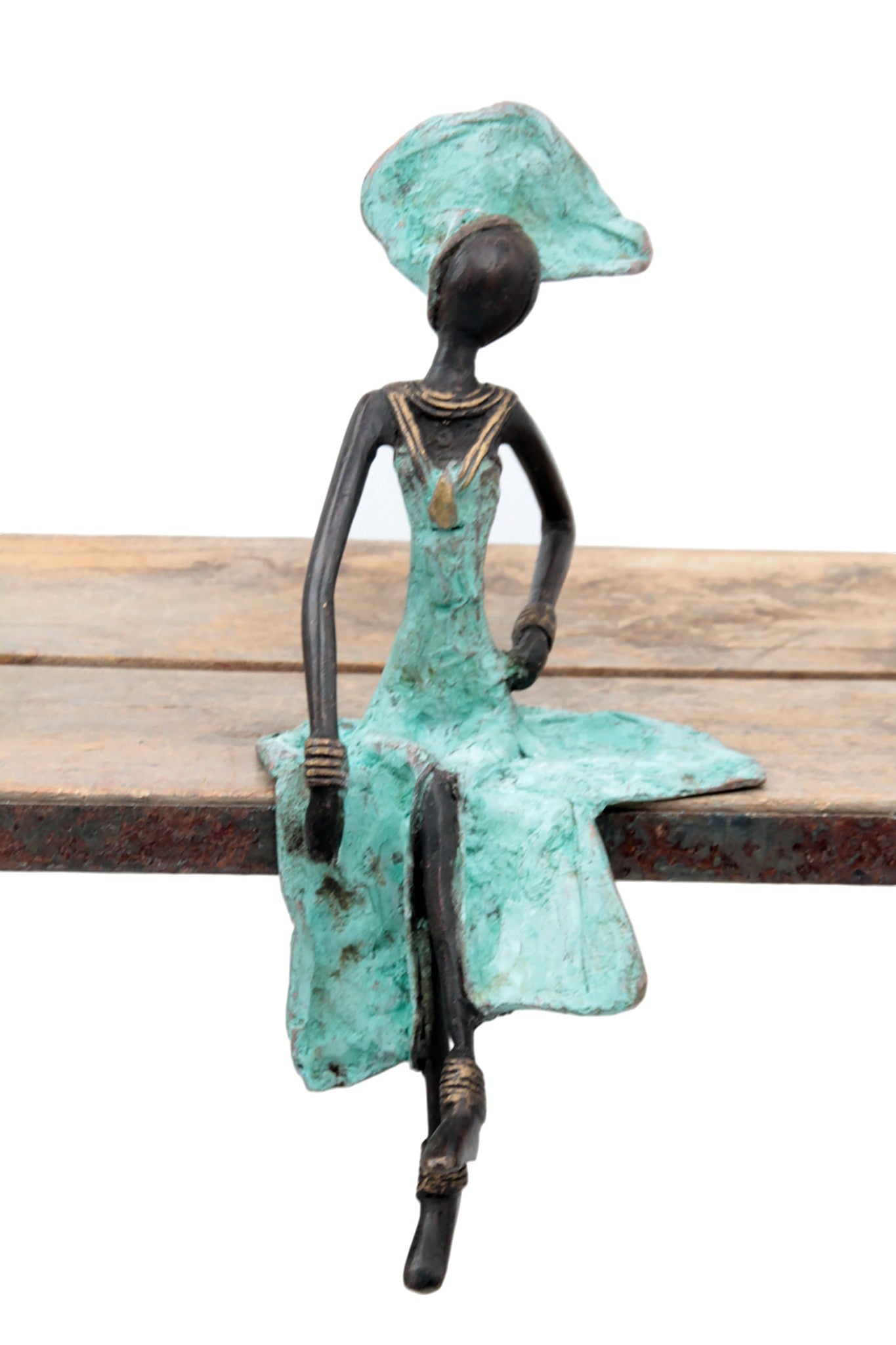 Bronze assis 25 cm turquoise n°2