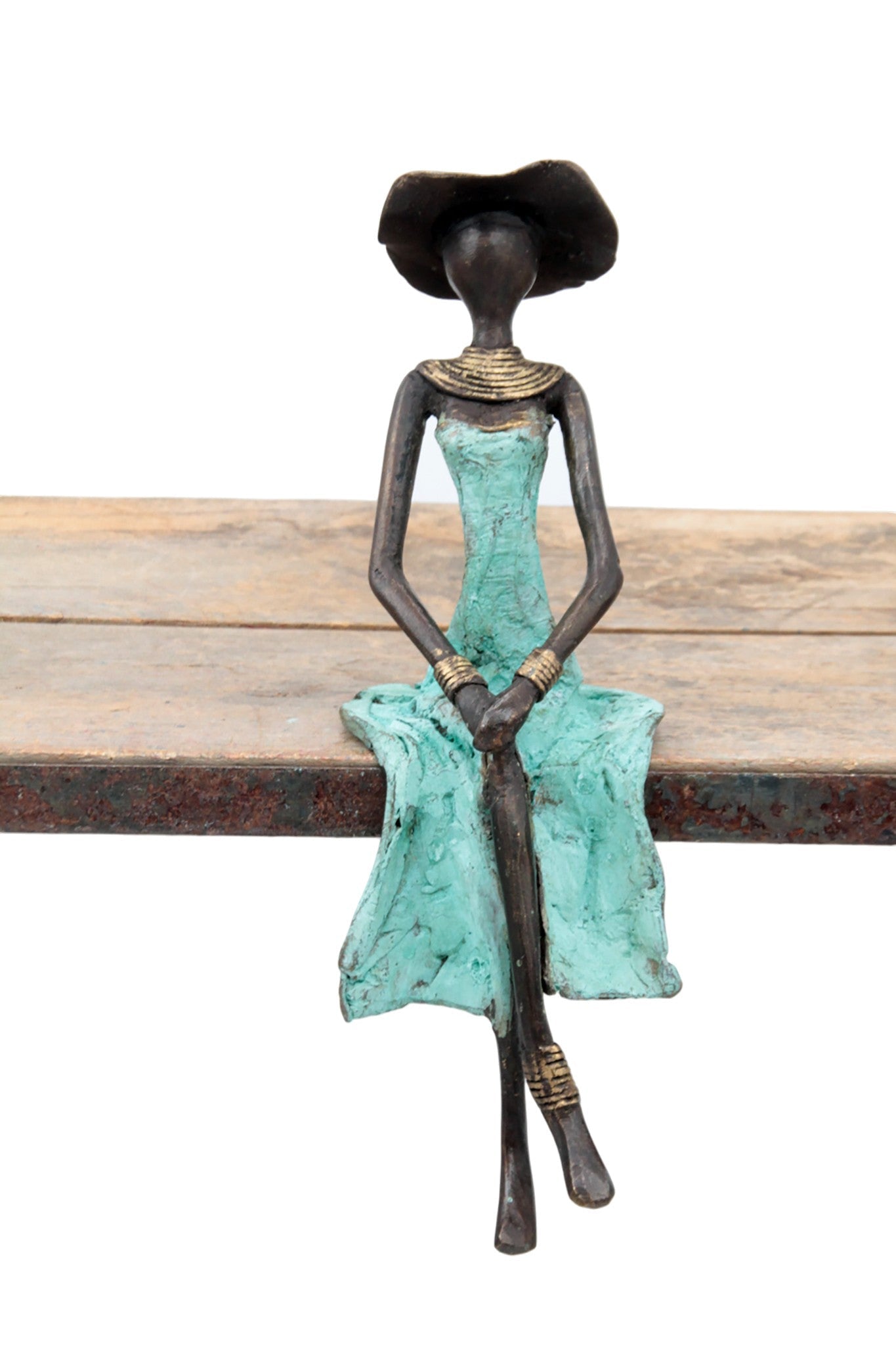 Bronze assis 25 cm turquoise n°12