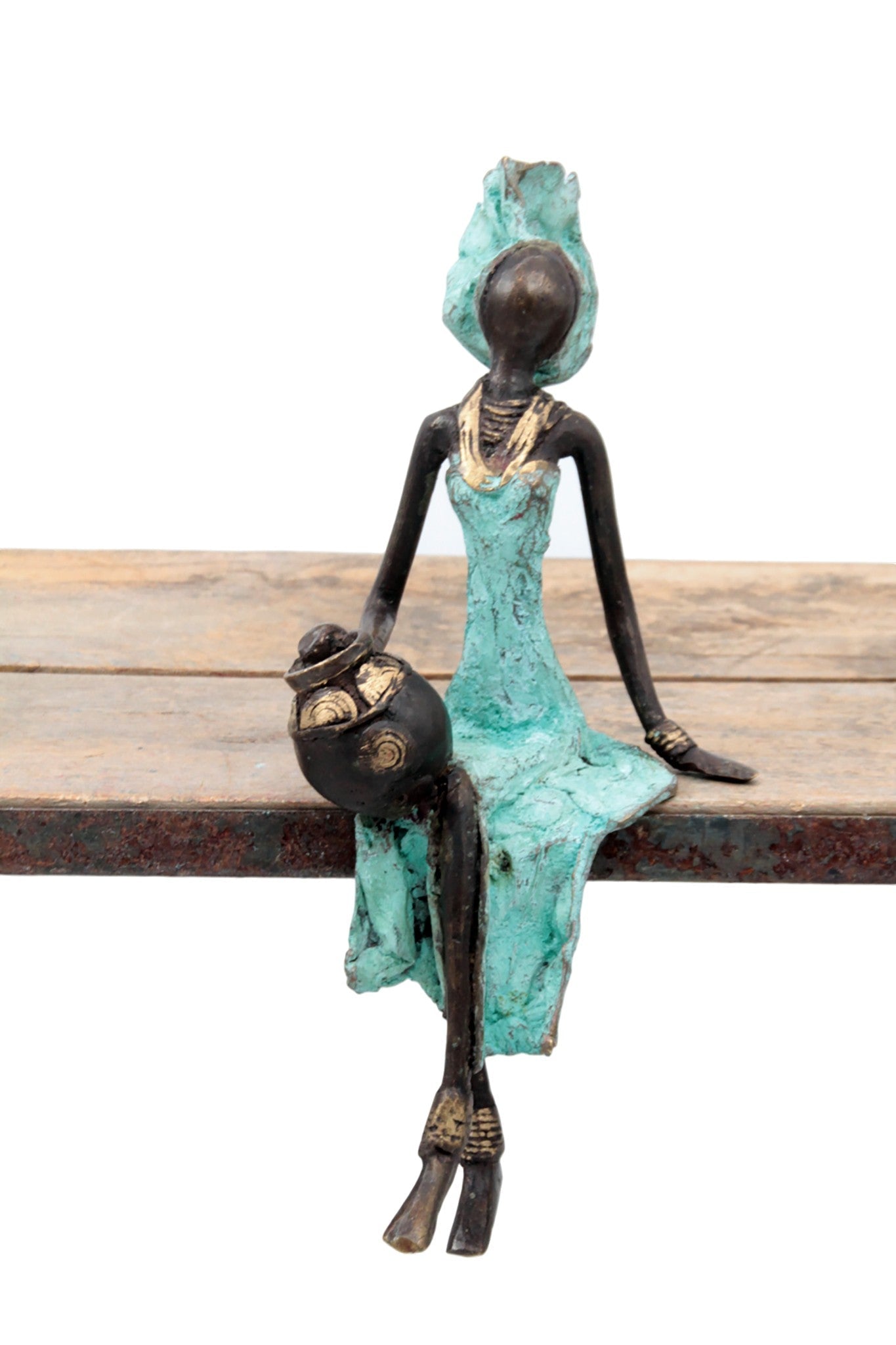 Bronze assis 25 cm turquoise n°18