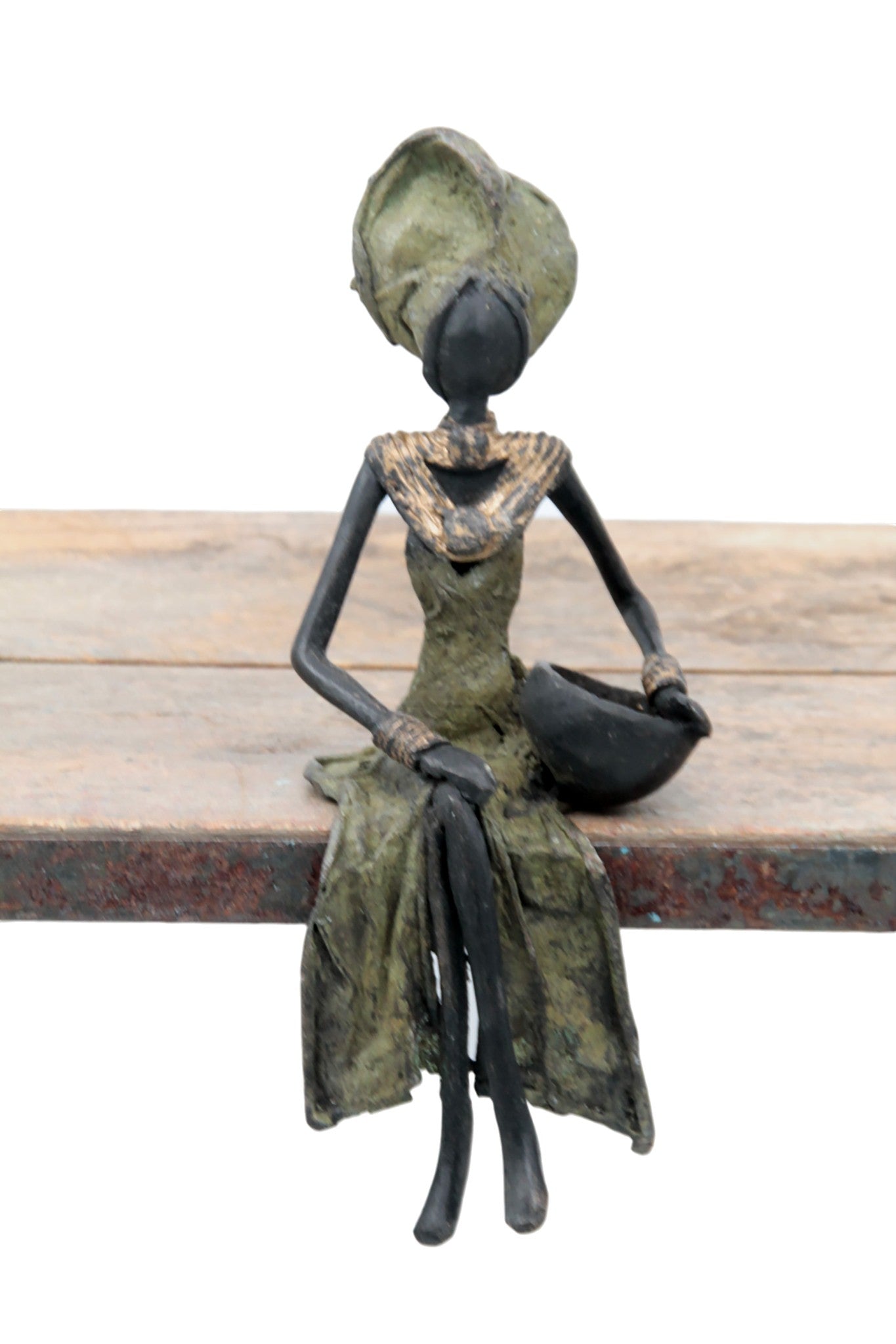 Bronze assis 20 cm vert n°12