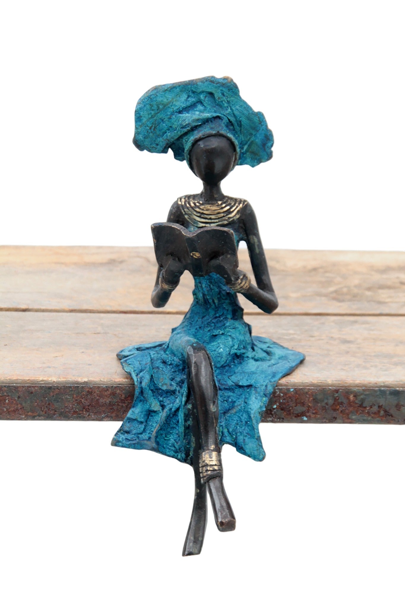 Bronze assis 20 cm bleu n°1