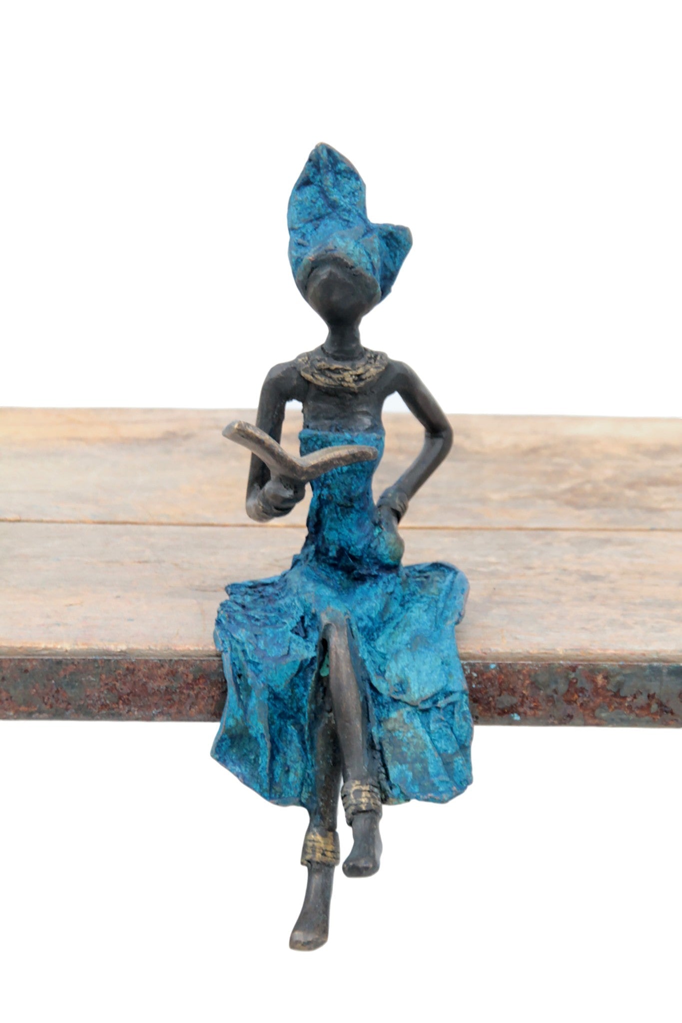 Bronze assis 20 cm bleu n°2