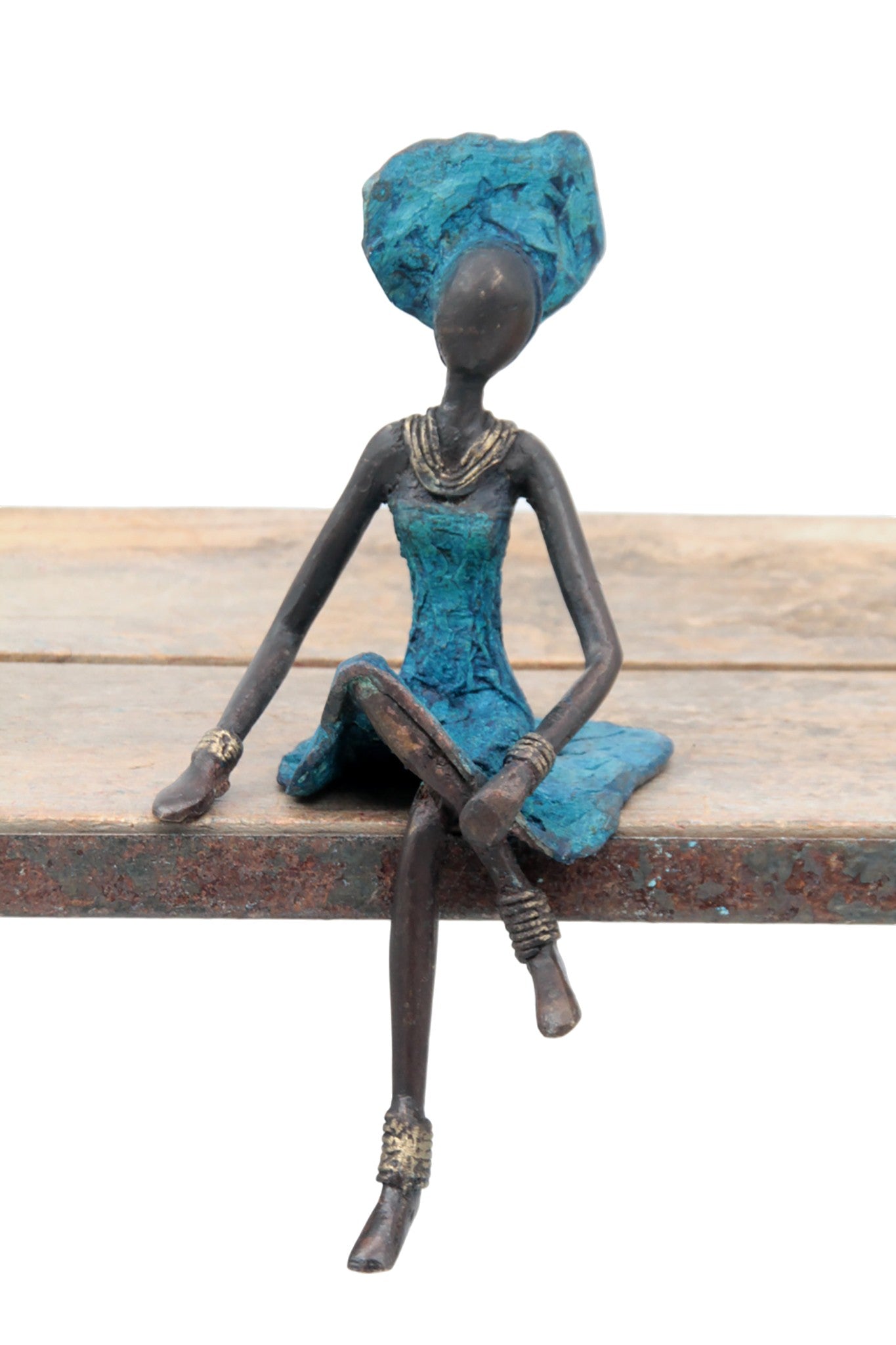 Bronze assis 20 cm bleu n°8