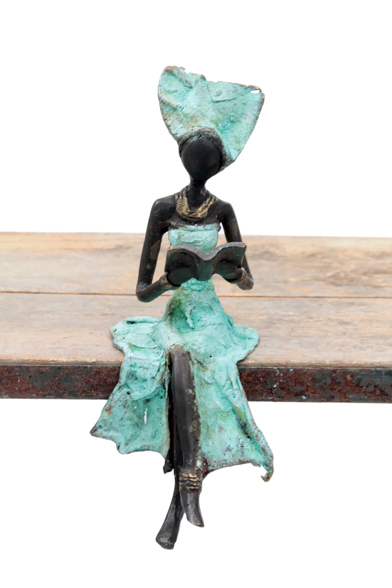Bronze assis 20 cm turquoise n°1