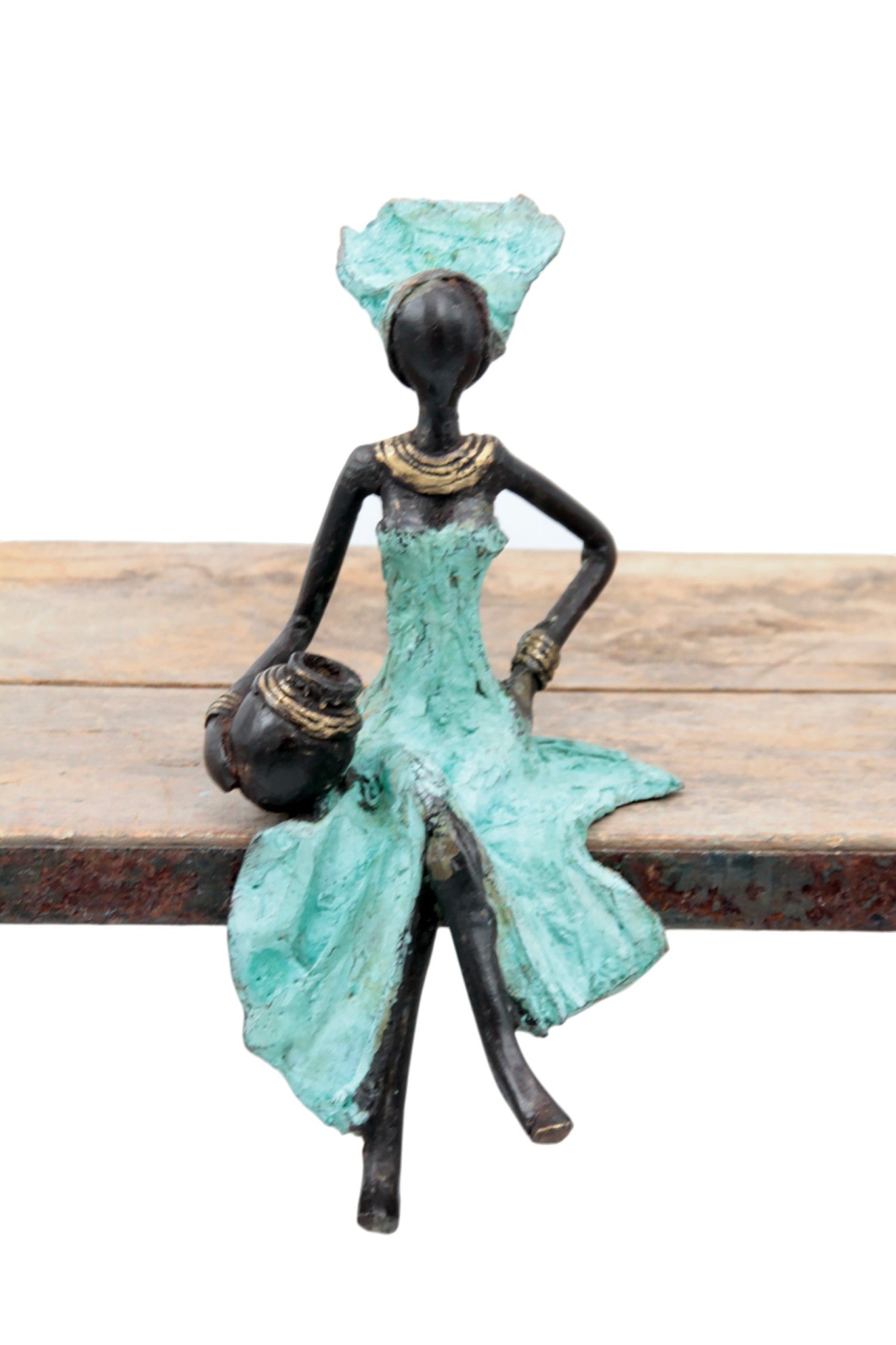 Bronze assis 20 cm turquoise n°3