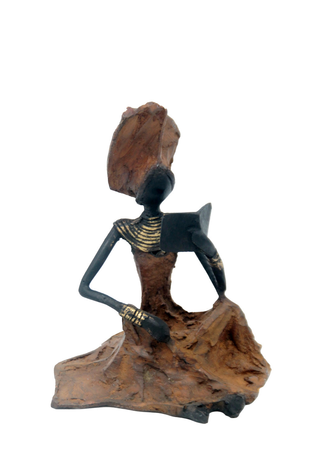 Bronze assis au sol 25 cm marron n°6 Bronzes d'Afrique