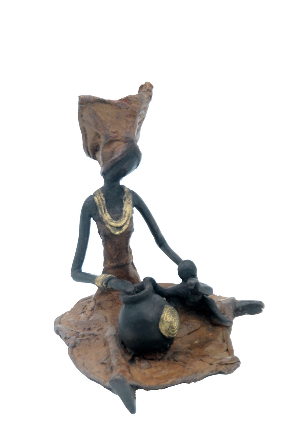 Bronze assis au sol 25 cm marron n°10 Bronzes d'Afrique