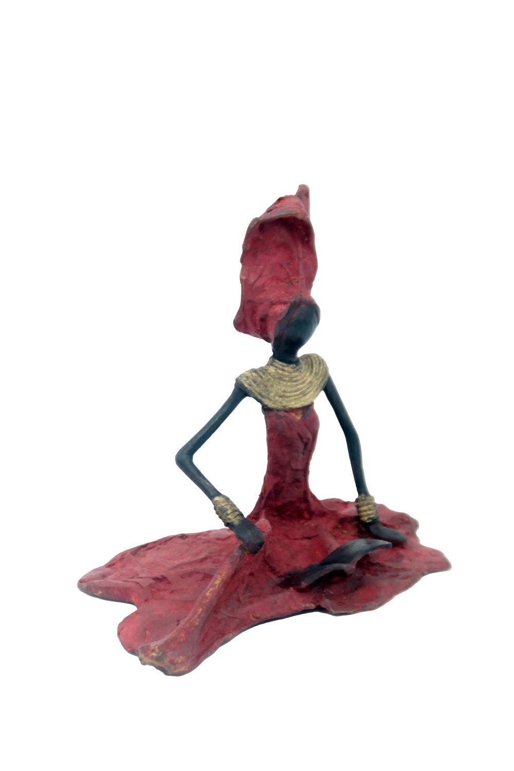 Bronze assis au sol 25 cm rouge n°1 Bronzes d'Afrique