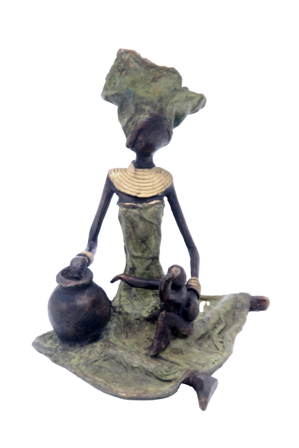Bronze assis au sol 25 cm vert n°5 Bronzes d'Afrique
