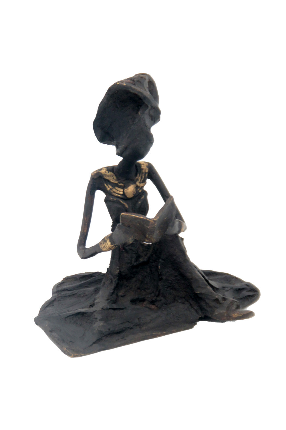 Bronze assis au sol 25 cm noir n°10 Bronzes d'Afrique