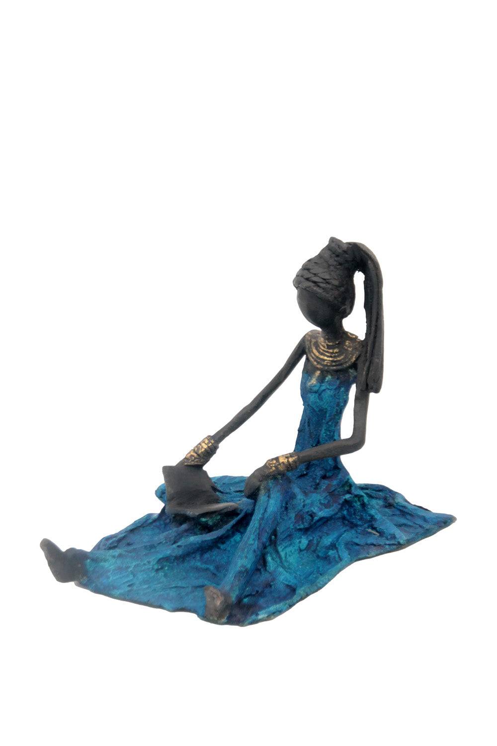 Bronze assis au sol 25 cm bleu n°1 Bronzes d'Afrique