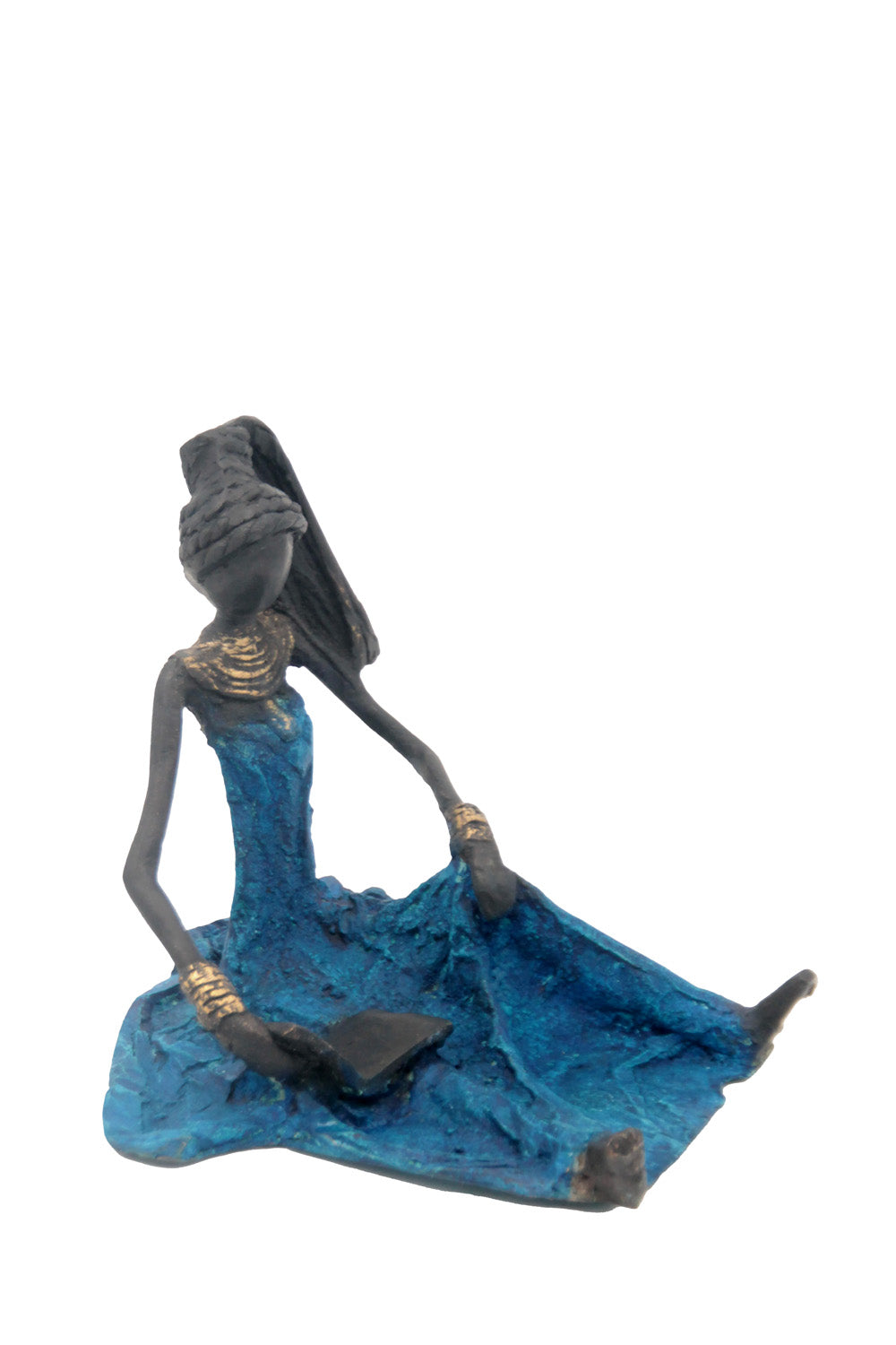 Bronze assis au sol 25 cm bleu n°1 Bronzes d'Afrique