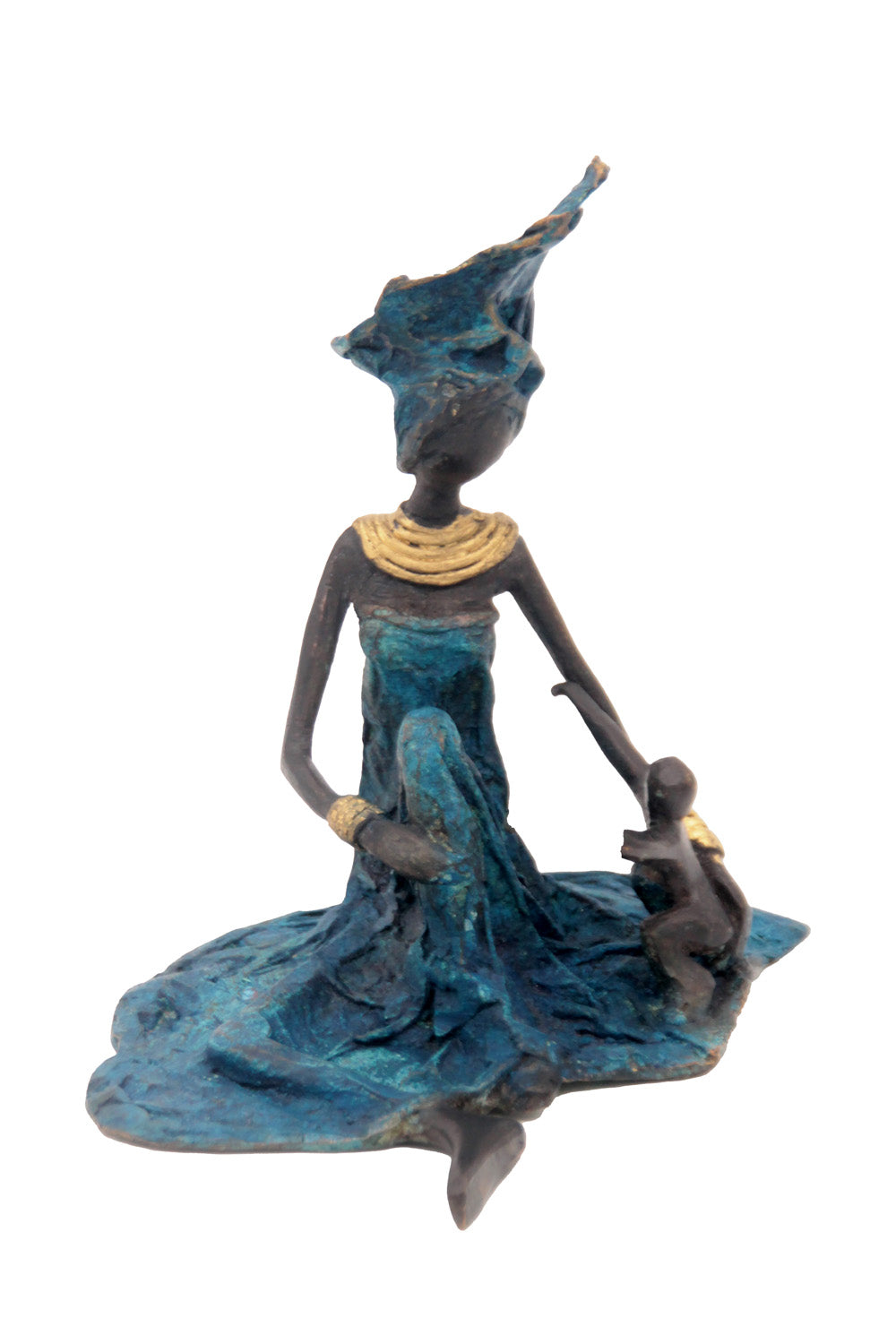 Bronze assis au sol 25 cm bleu n°3 Bronzes d'Afrique