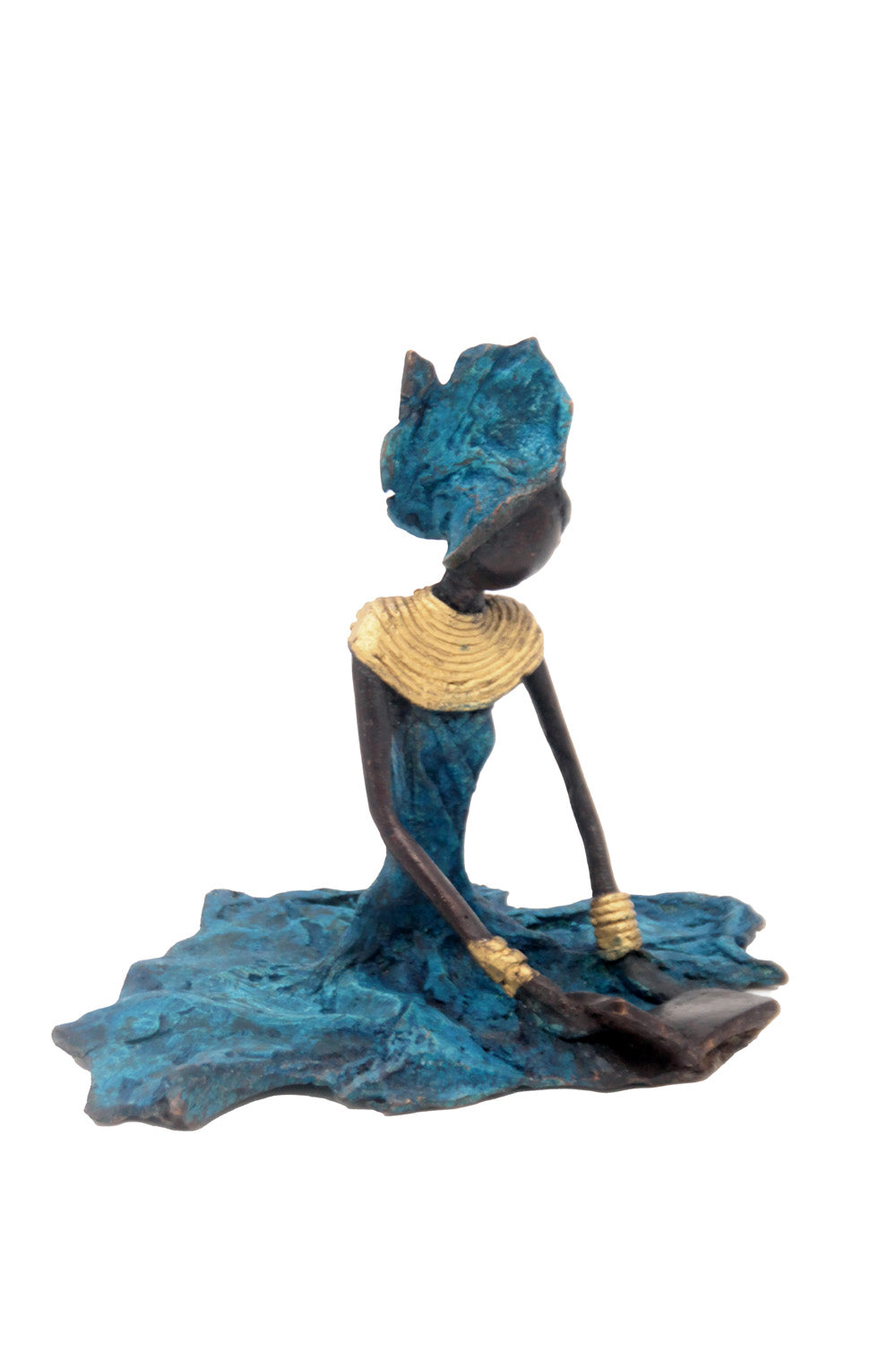 Bronze assis au sol 25 cm bleu n°9 Bronzes d'Afrique