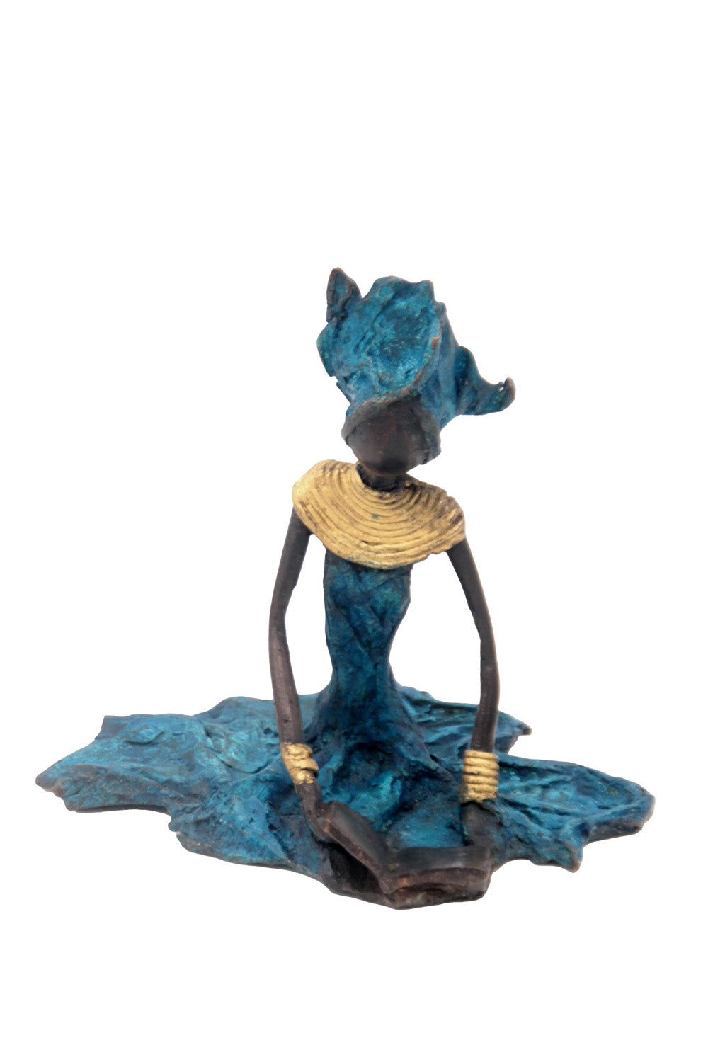 Bronze assis au sol 25 cm bleu n°9 Bronzes d'Afrique