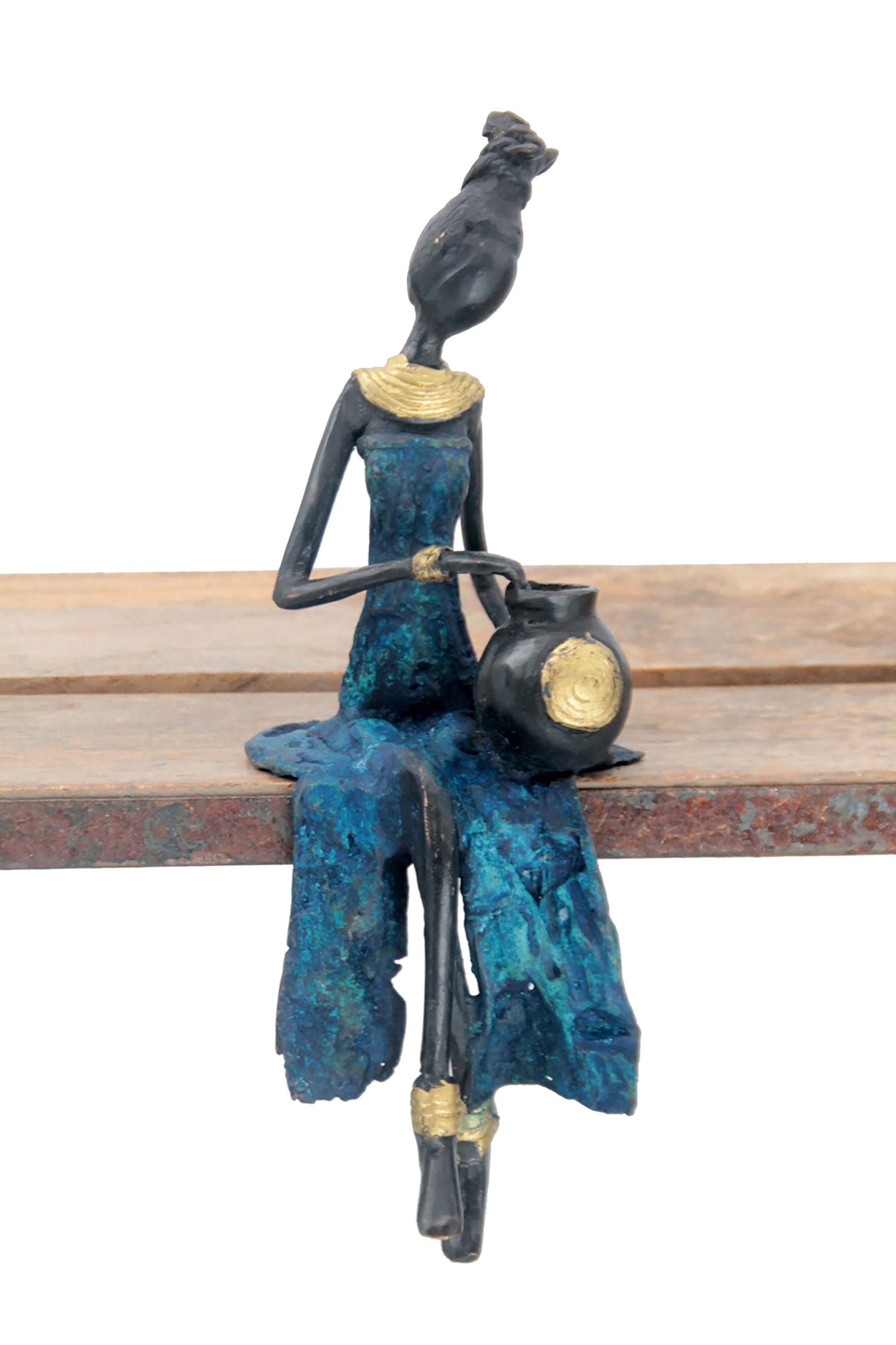 Bronze assis 25 cm bleu n°3 Bronzes d'Afrique