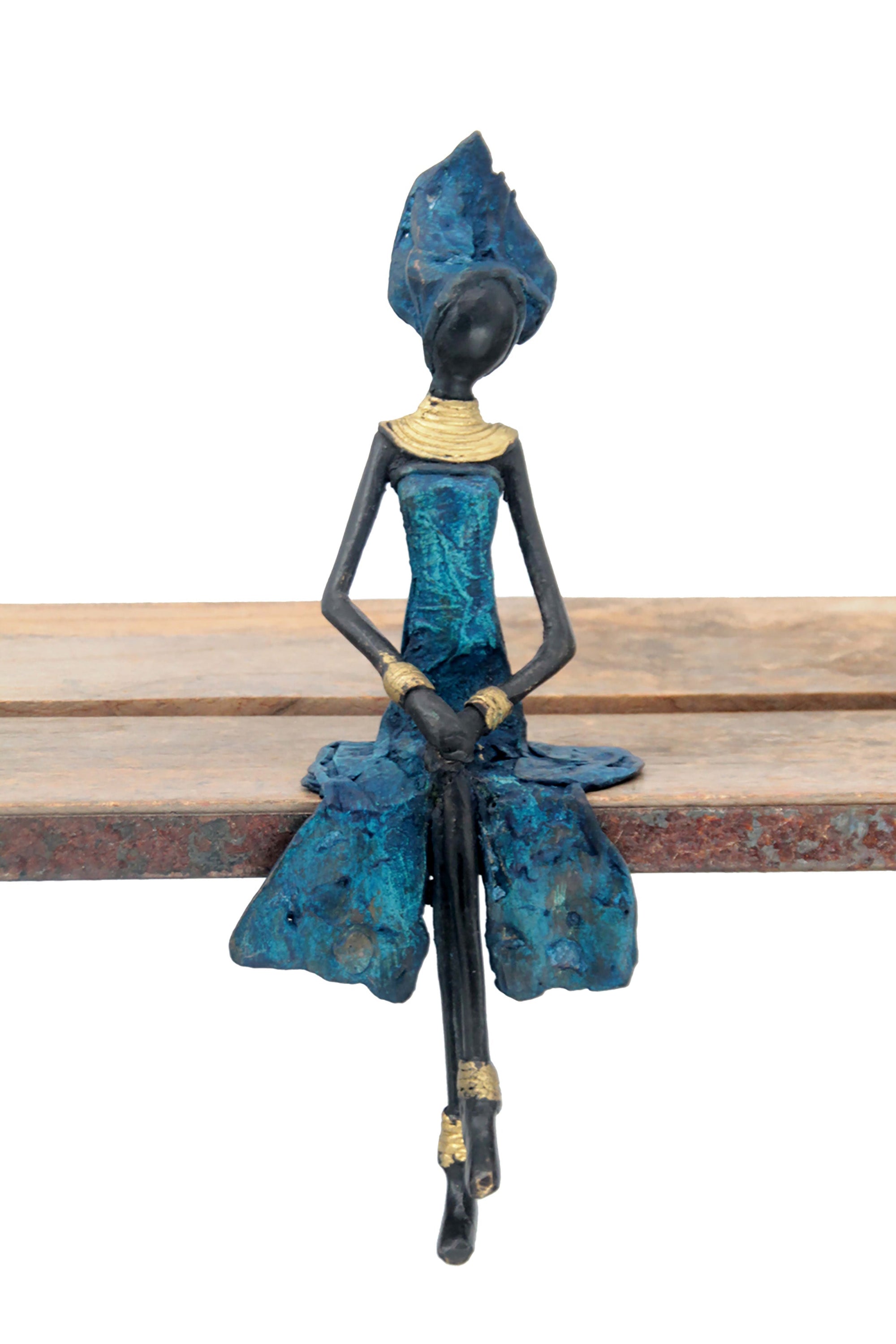 Bronze assis 25 cm bleu n°6 Bronzes d'Afrique
