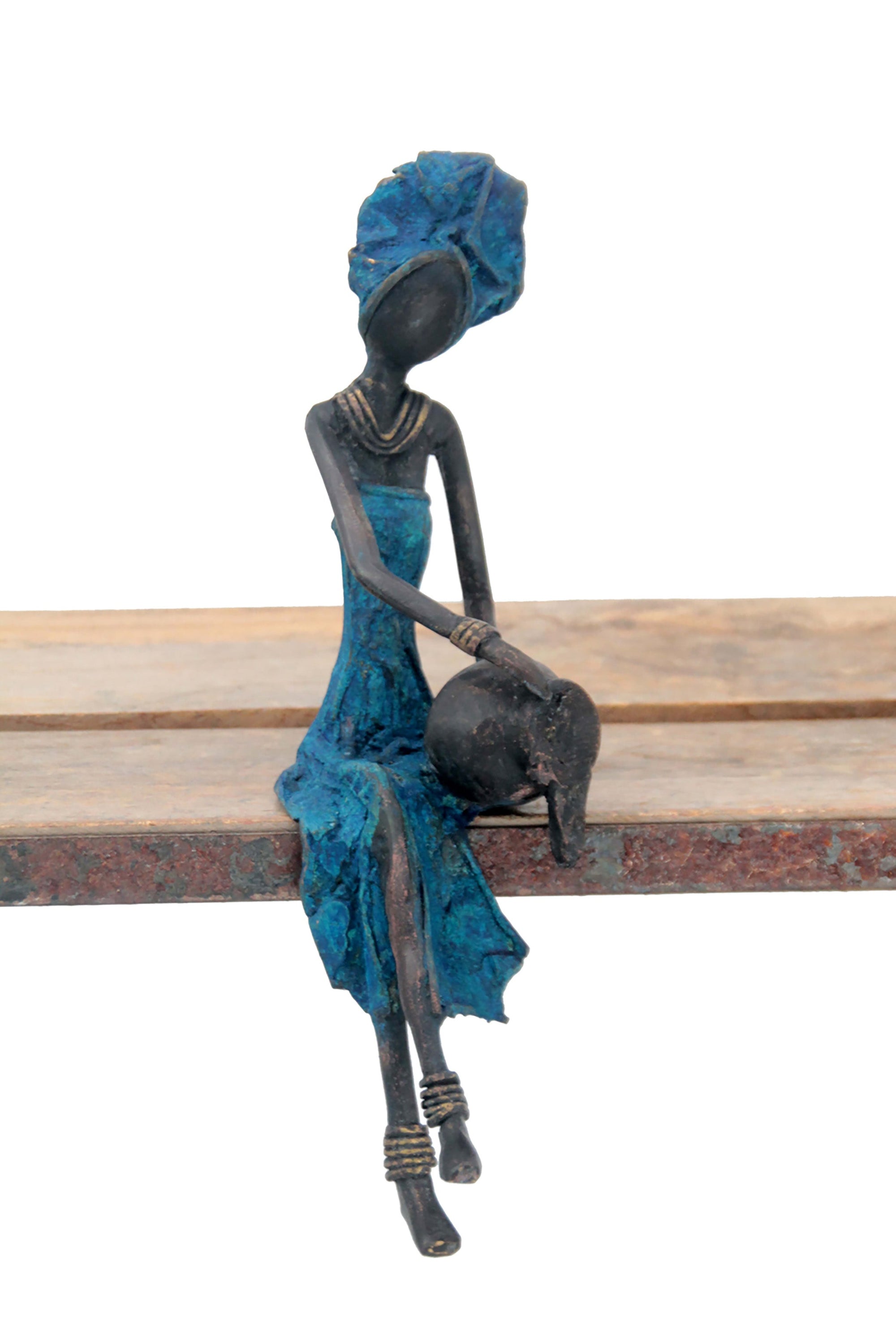 Bronze assis 25 cm bleu n°11 Bronzes d'Afrique