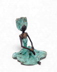 Bronze assis au sol 25 cm turquoise n°1