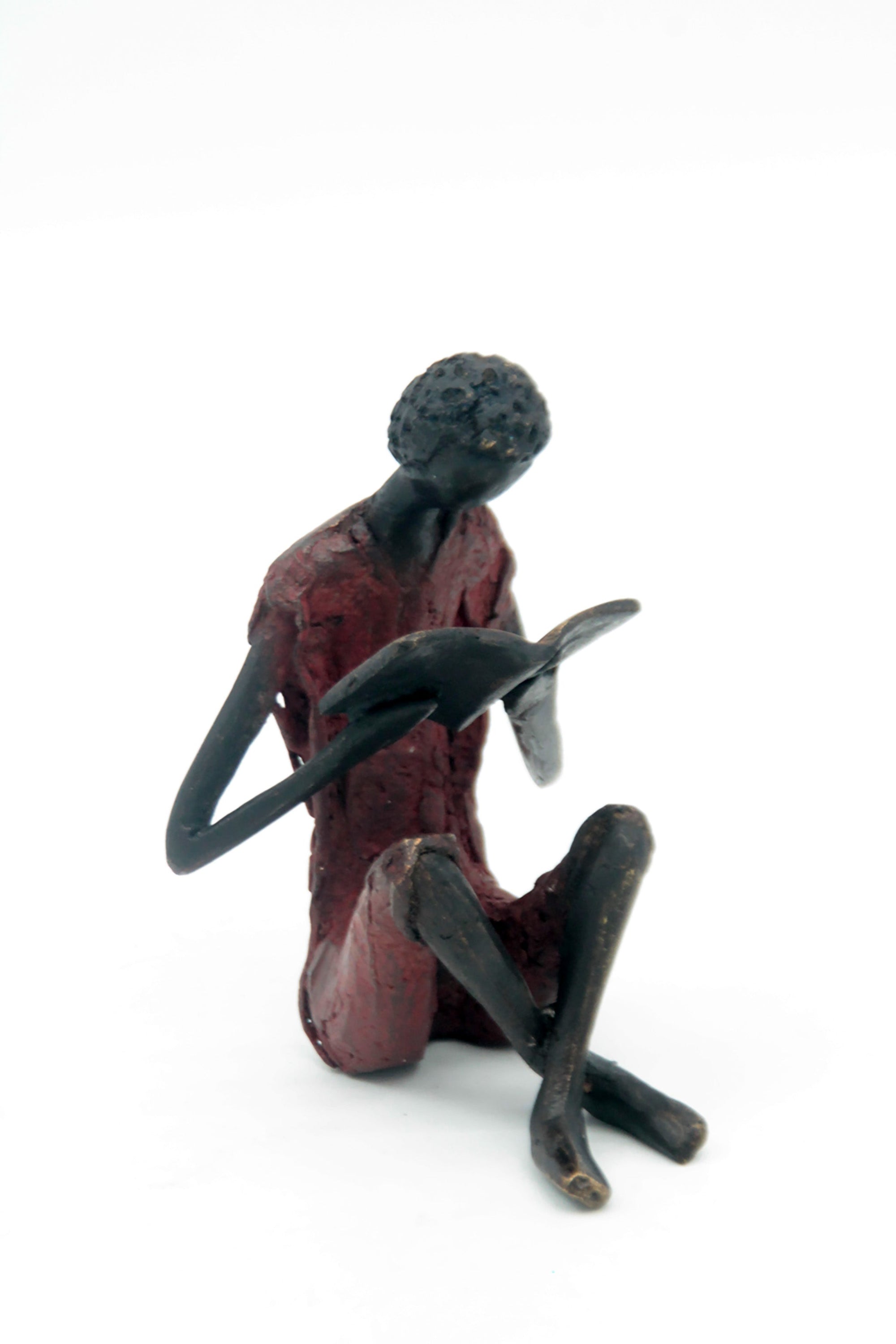Bronze assis à poser 25 cm rouge n°2 Bronzes d'Afrique