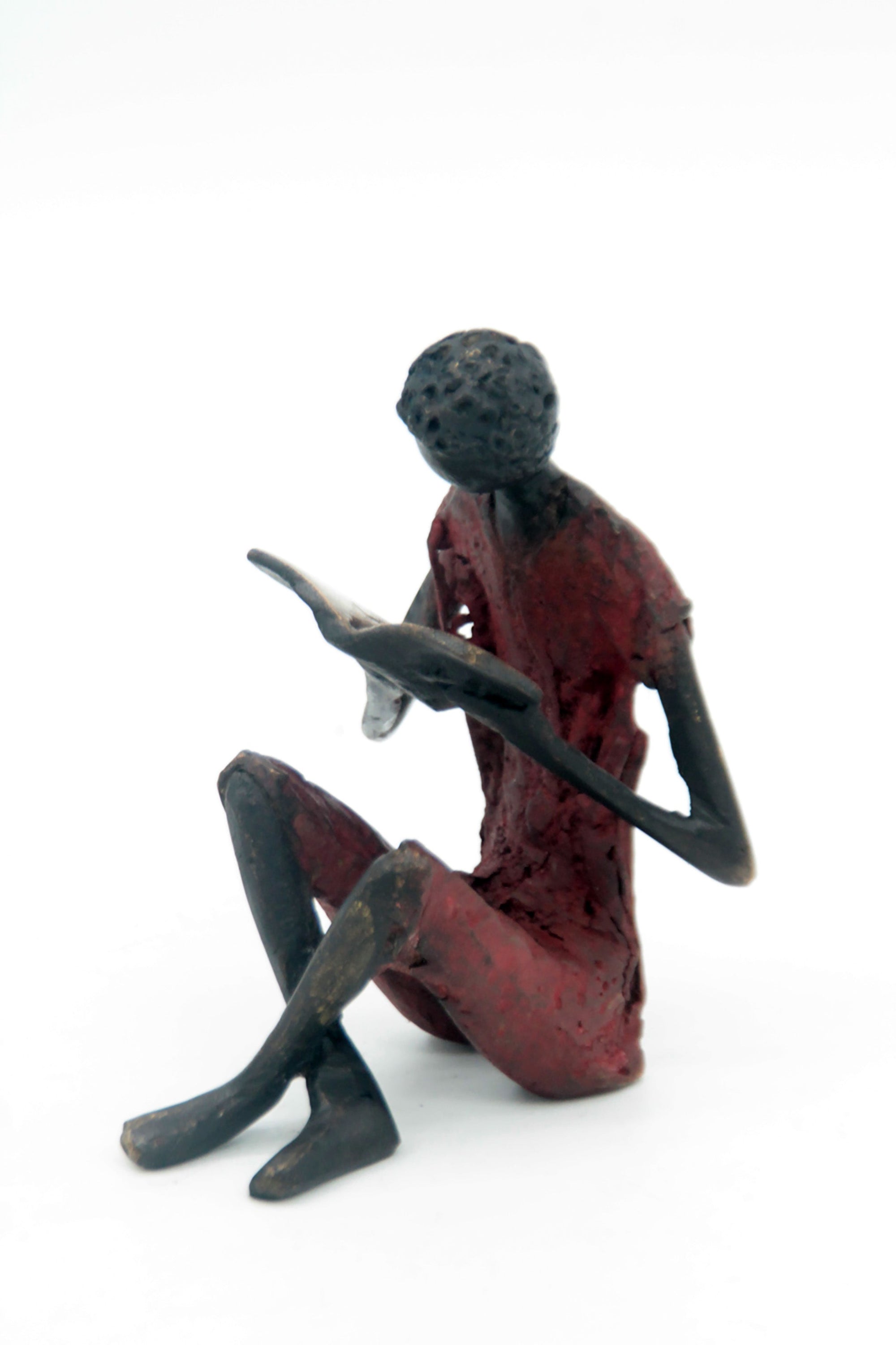 Bronze assis à poser 25 cm rouge n°2 Bronzes d'Afrique