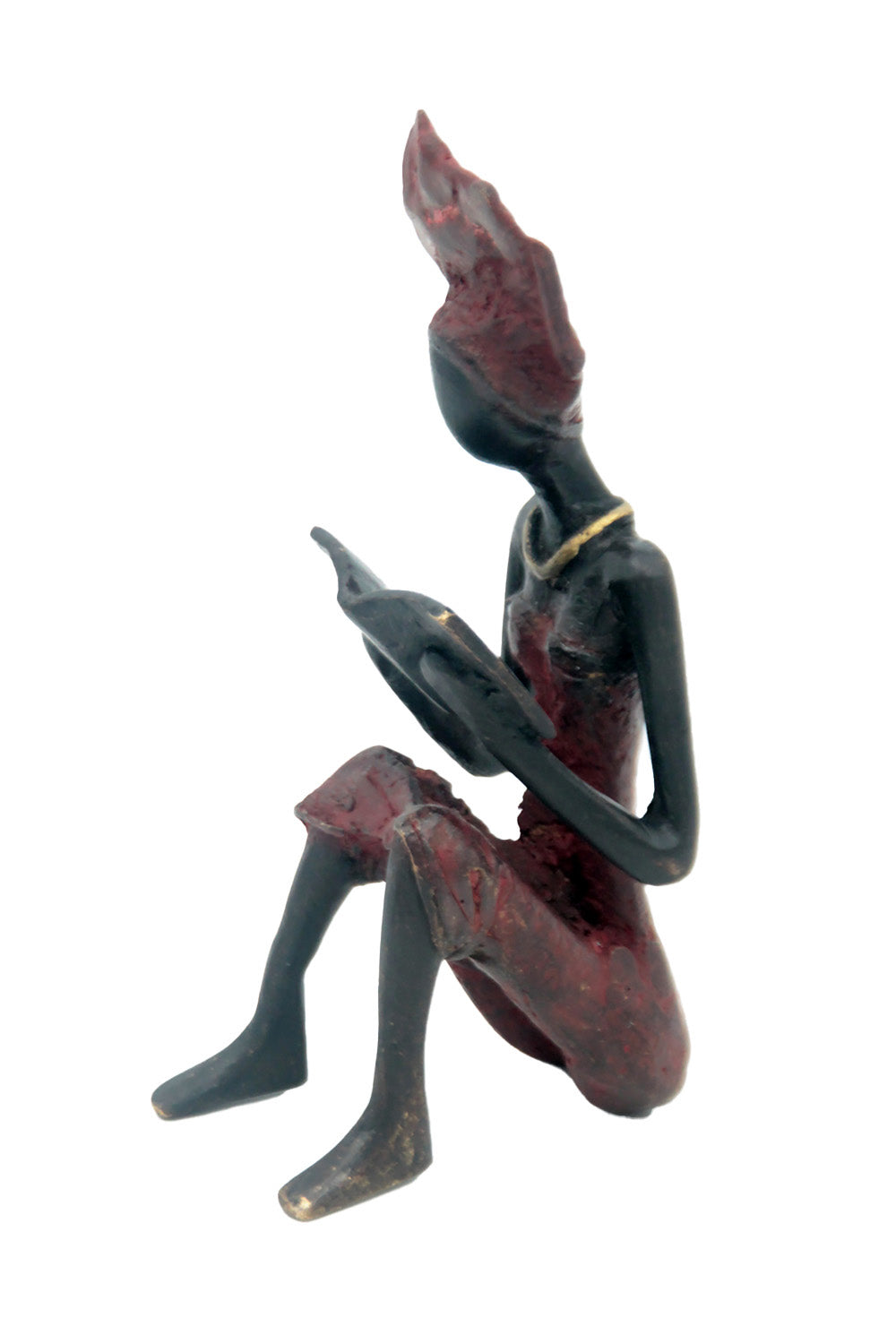 Bronze assis à poser 25 cm rouge n°5 Bronzes d'Afrique