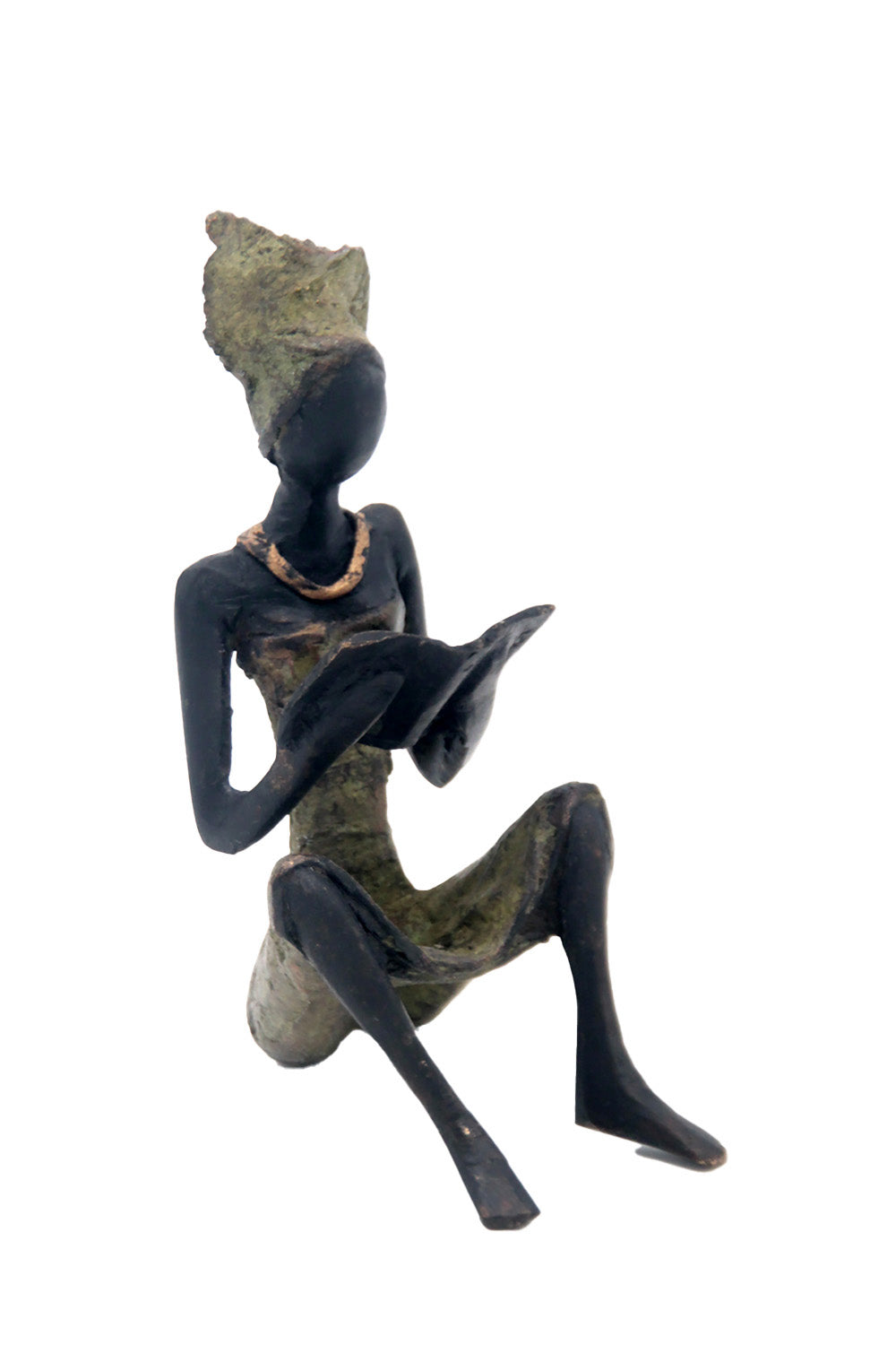 Bronze assis à poser 25 cm vert n°1 Bronzes d'Afrique