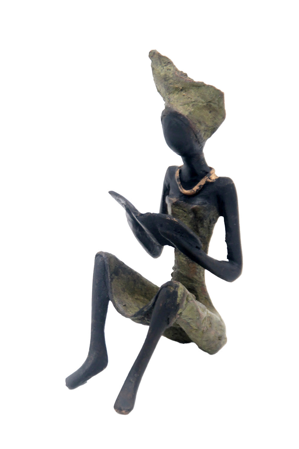 Bronze assis à poser 25 cm vert n°1 Bronzes d'Afrique
