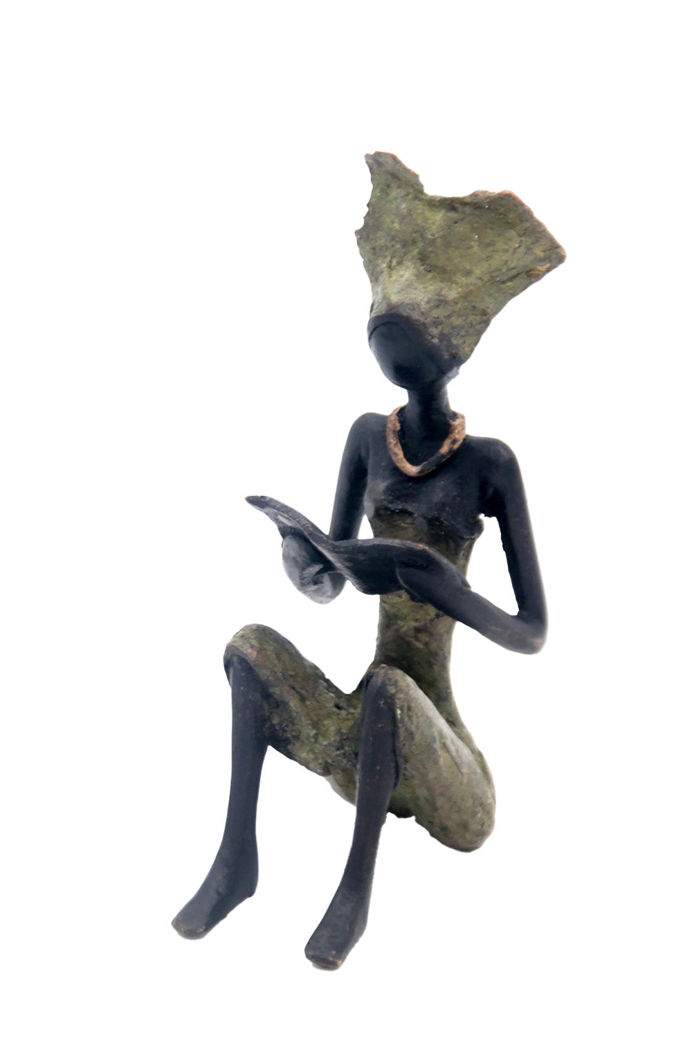 Bronze assis à poser 25 cm vert n°5 Bronzes d'Afrique
