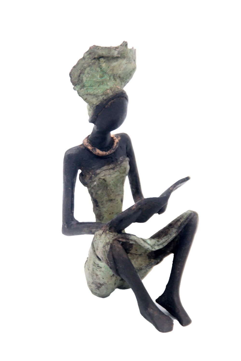 Bronze assis à poser 25 cm vert n°9 Bronzes d'Afrique