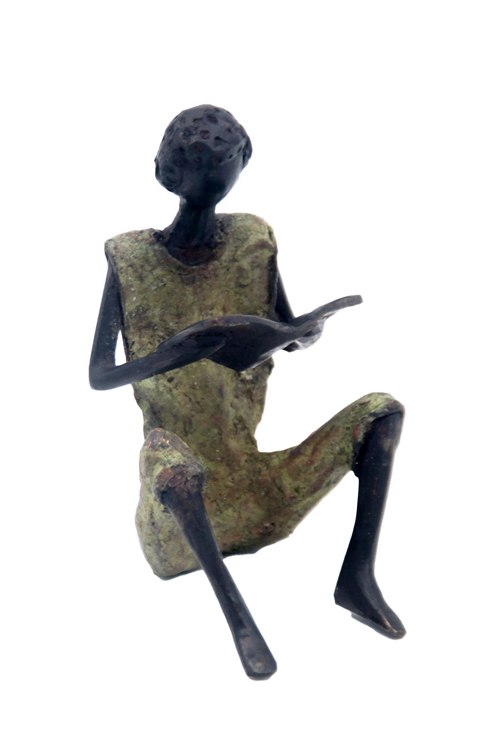 Bronze assis à poser 25 cm vert n°10 Bronzes d'Afrique