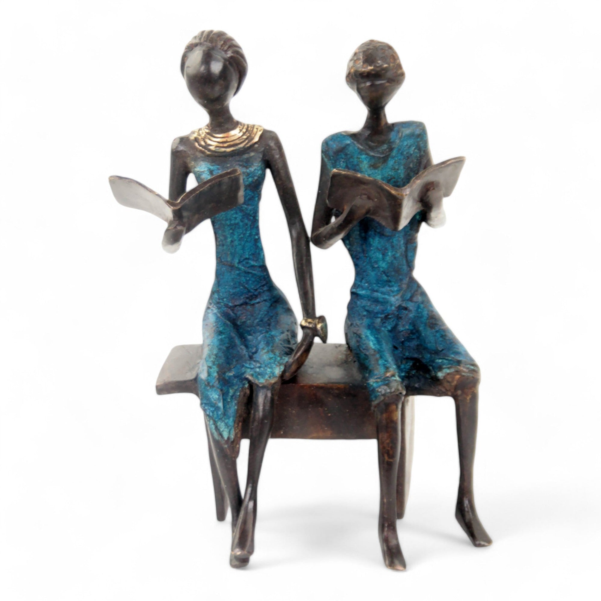 Bronze couple assis 20 cm bleu n°3 Bronzes d'Afrique