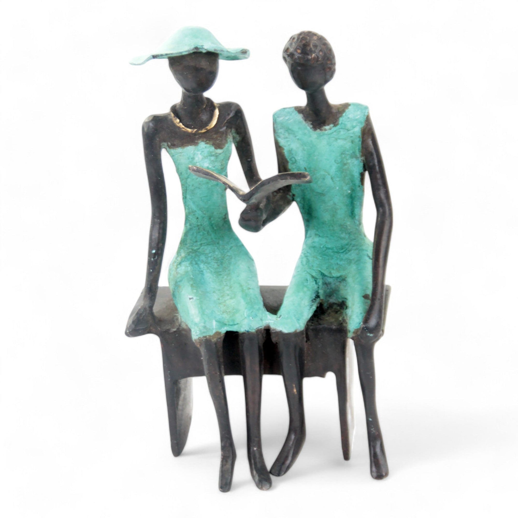 Bronze couple assis 20 cm turquoise n°1 Bronzes d'Afrique