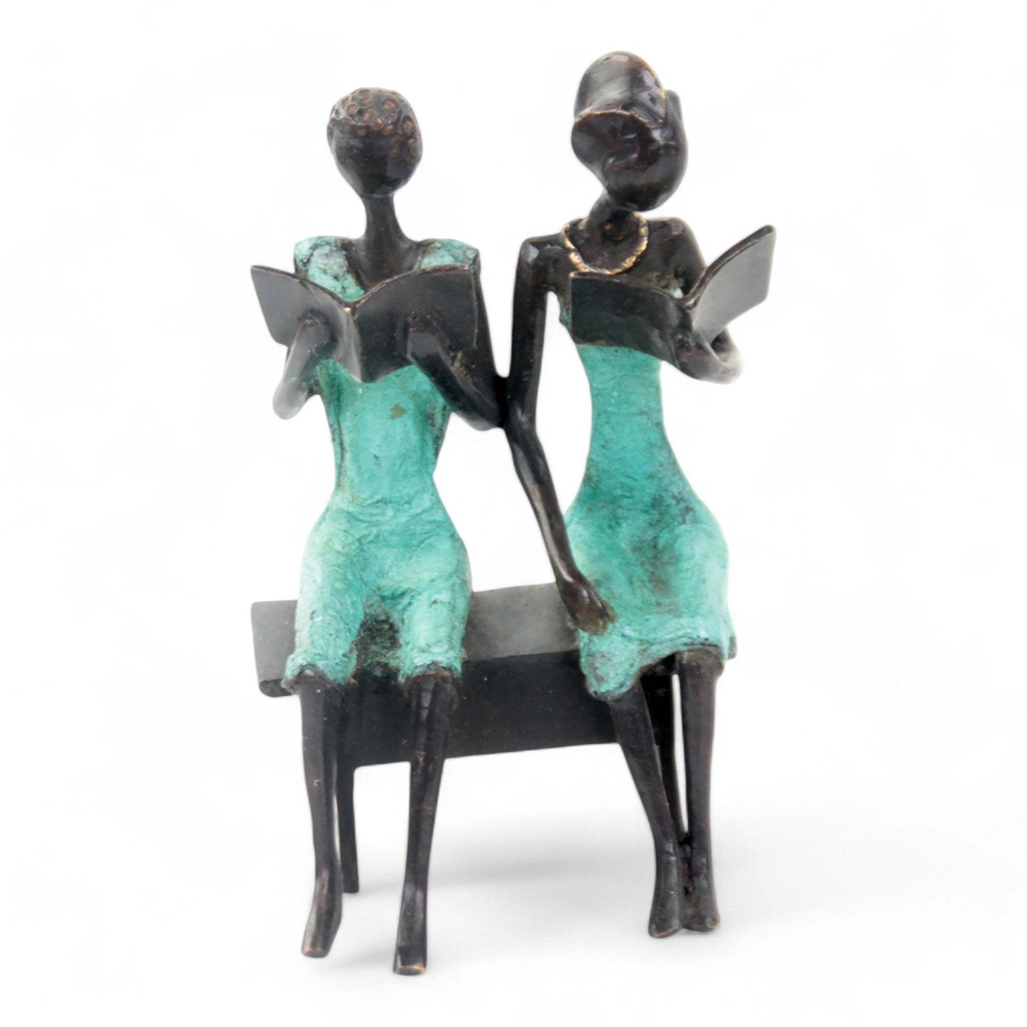 Bronze couple assis 20 cm turquoise n°2 Bronzes d'Afrique
