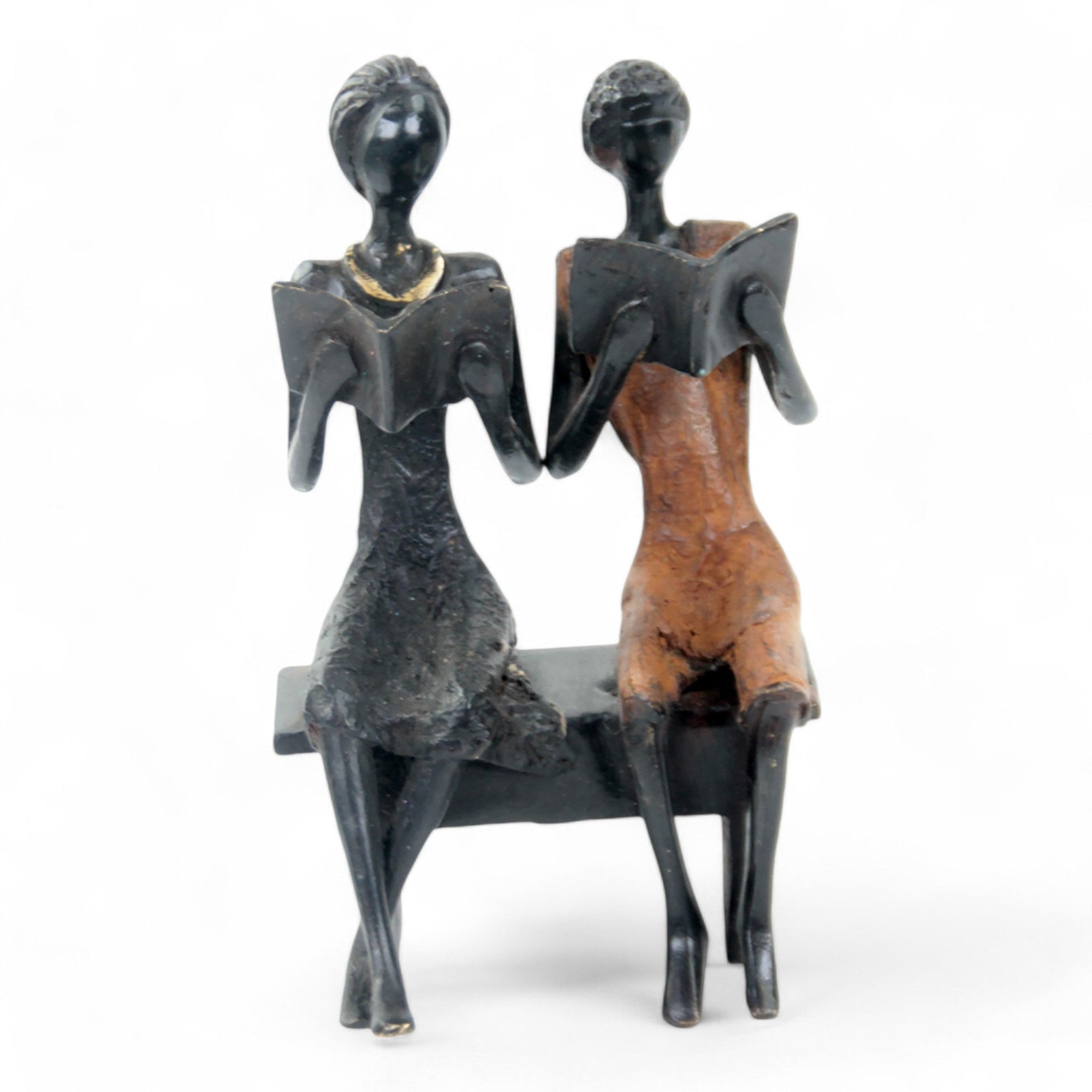 Bronze couple assis 20 cm noir et marron n°1 Bronzes d'Afrique