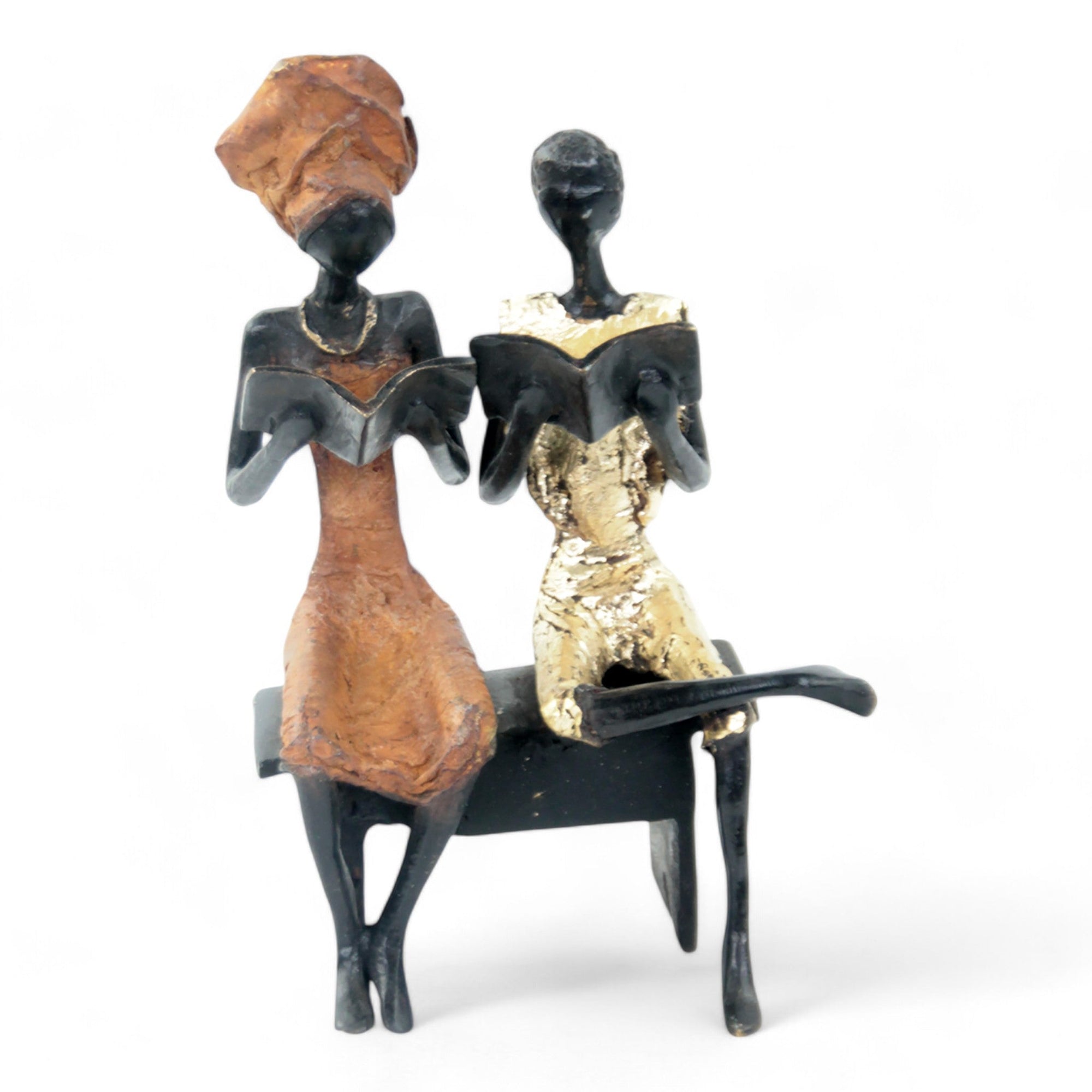 Bronze couple assis 20 cm marron et doré n°1 Bronzes d'Afrique