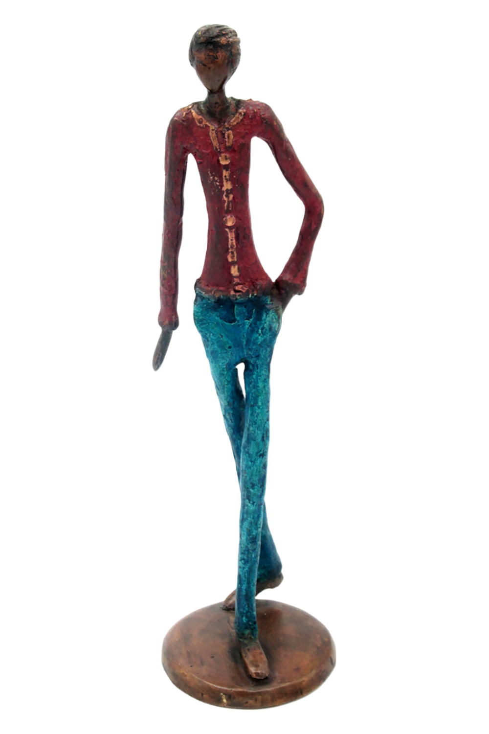Homme 35 cm bleu & rouge n°2 Bronzes d'Afrique
