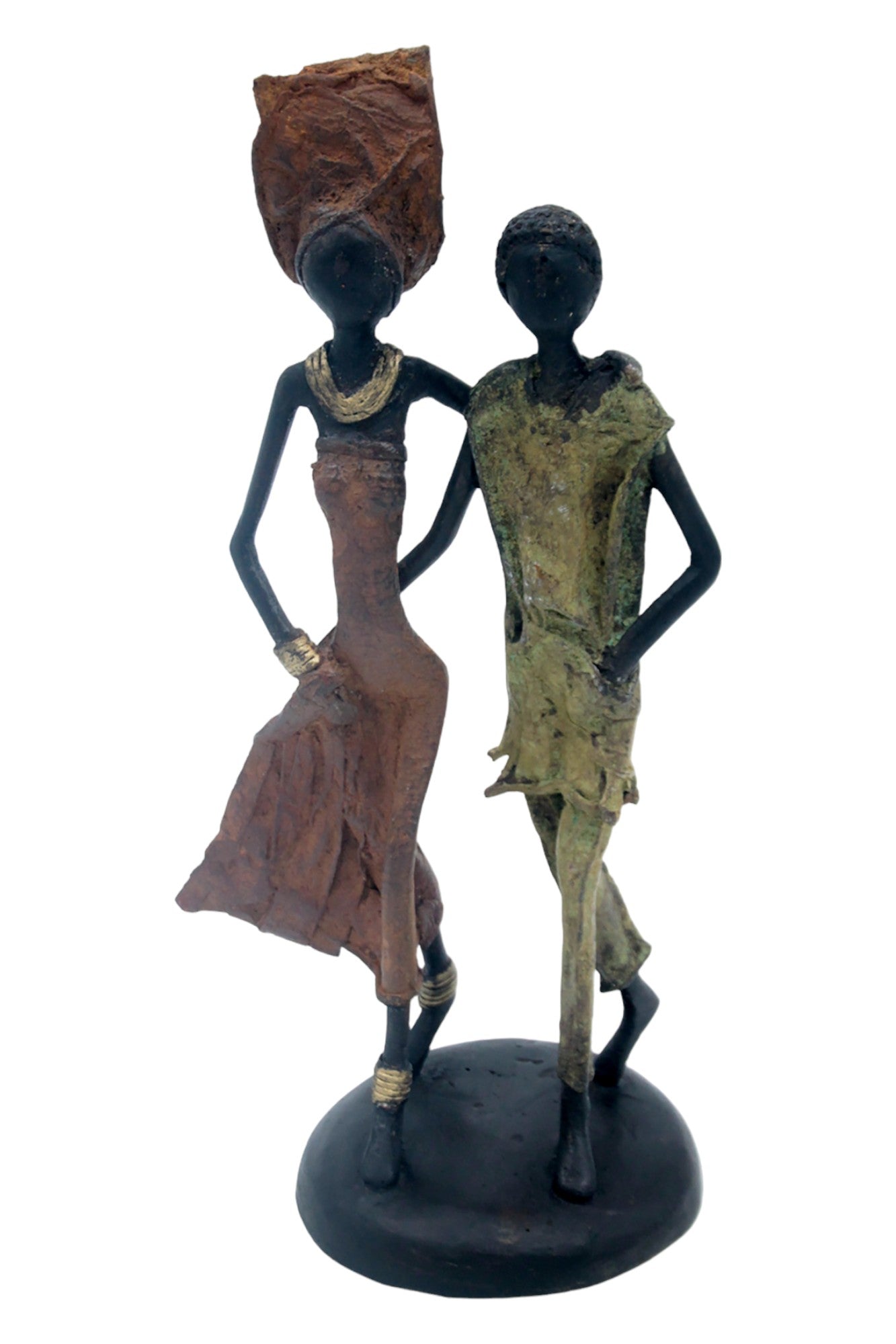 Bronze couple 25 cm marron et vert n°7 Bronzes d'Afrique