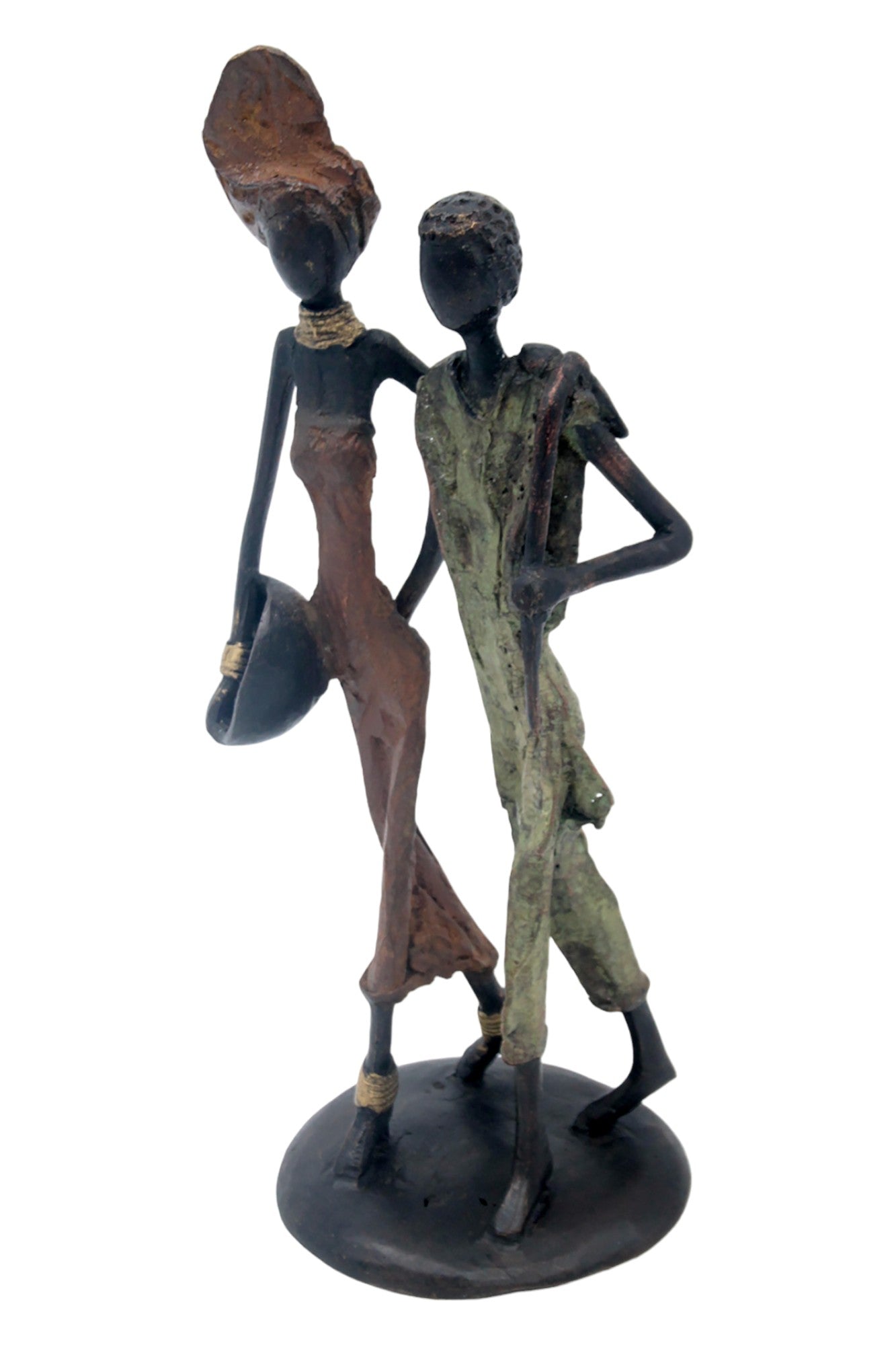 Bronze couple 25 cm marron et vert n°9 Bronzes d'Afrique