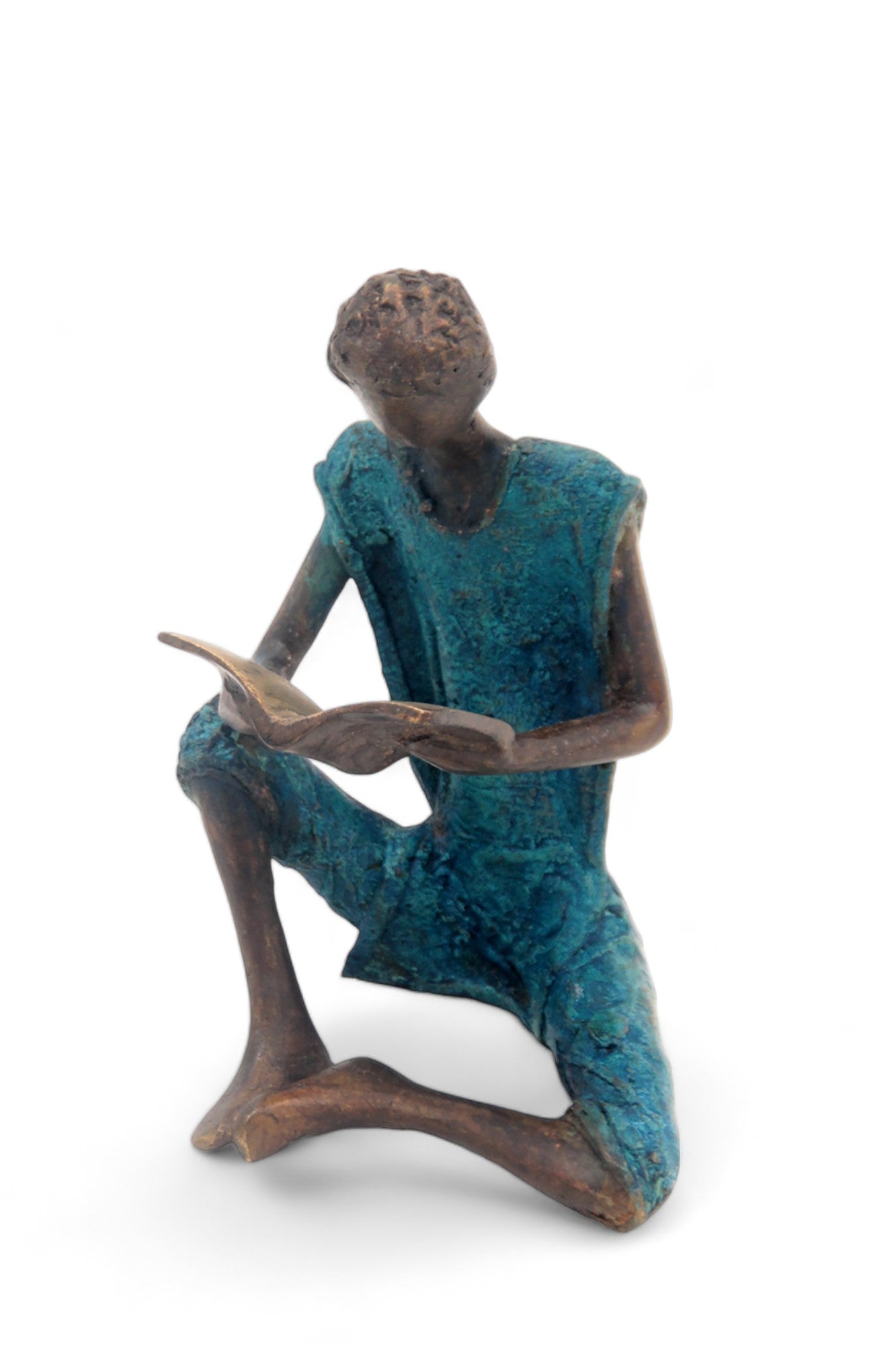 Bronze assis à poser 25 cm bleu n°9 Bronzes d'Afrique