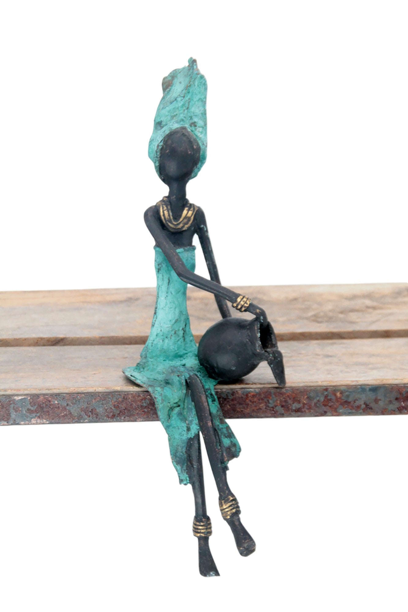 Bronze assis 25 cm turquoise n°16 Bronzes d'Afrique
