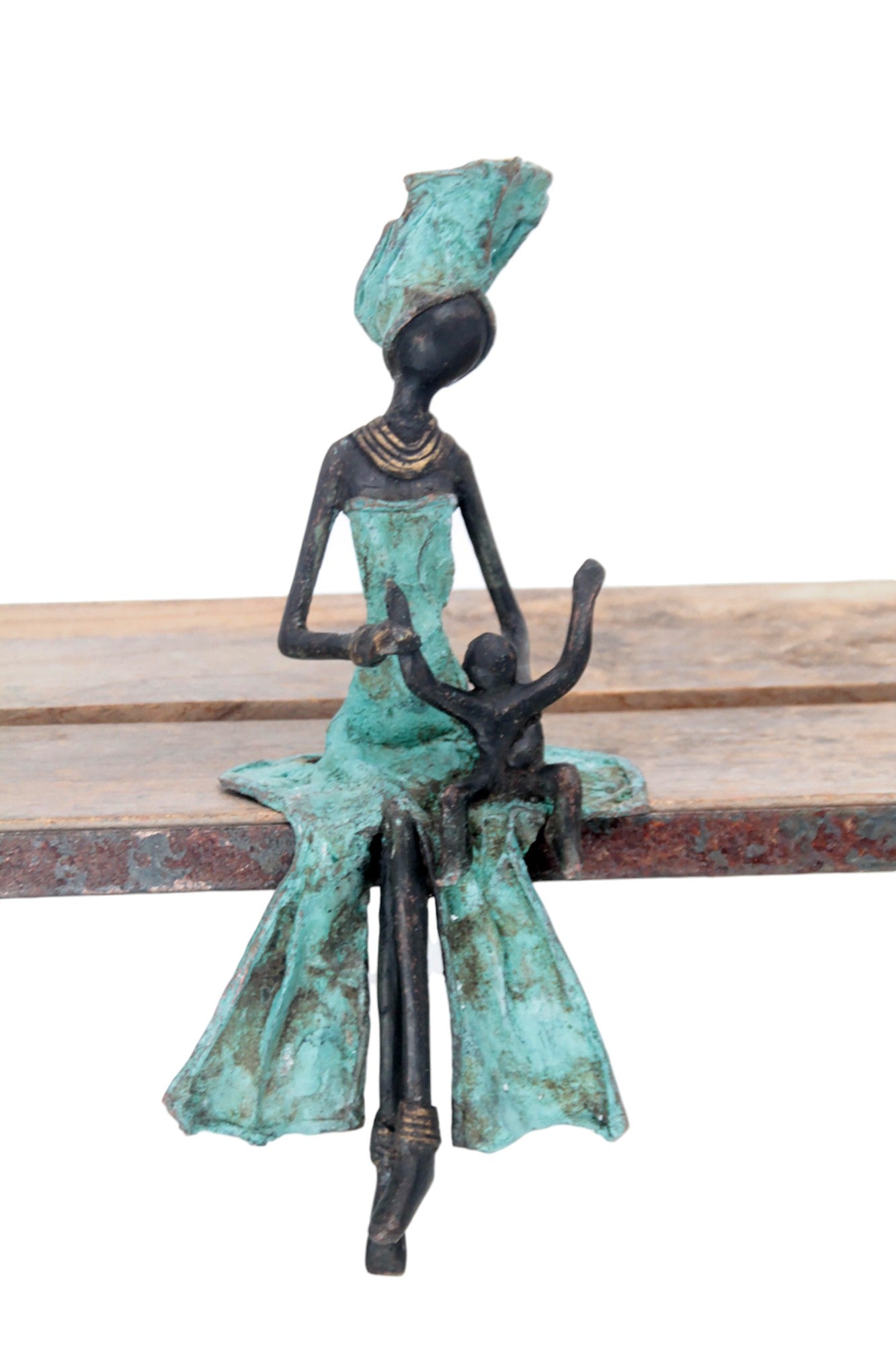 Bronze assis 25 cm turquoise n°17 Bronzes d'Afrique