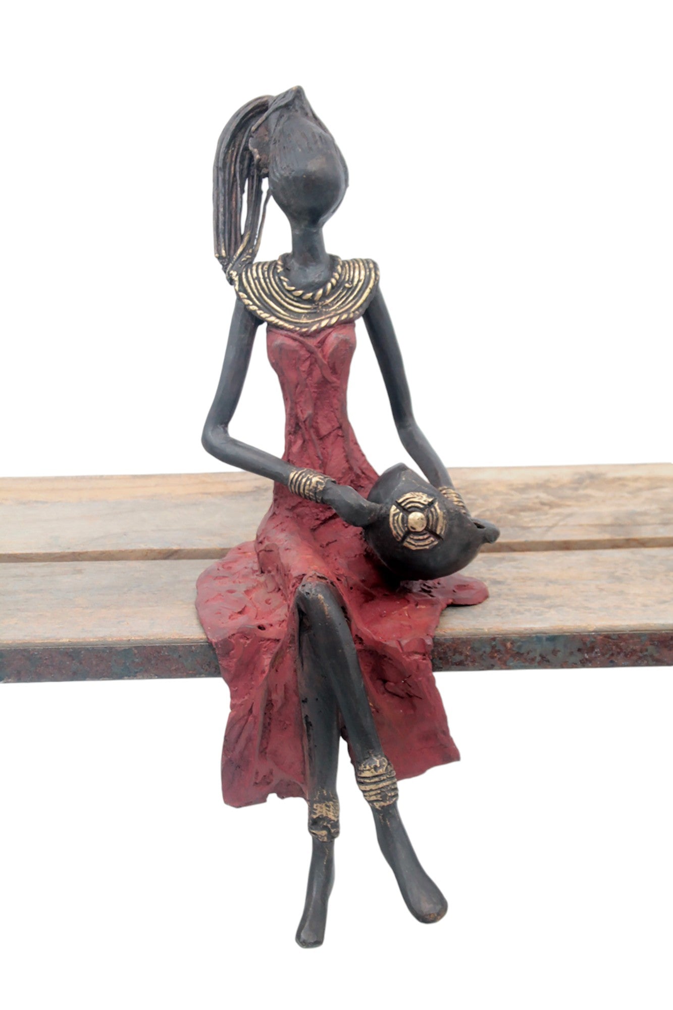 Bronze assis 35 cm rouge n°2 Bronzes d'Afrique