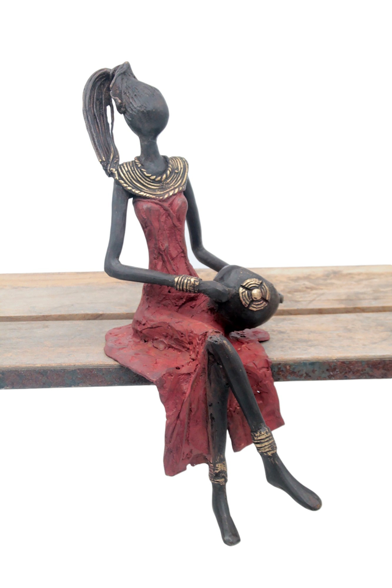 Bronze assis 35 cm rouge n°2 Bronzes d'Afrique